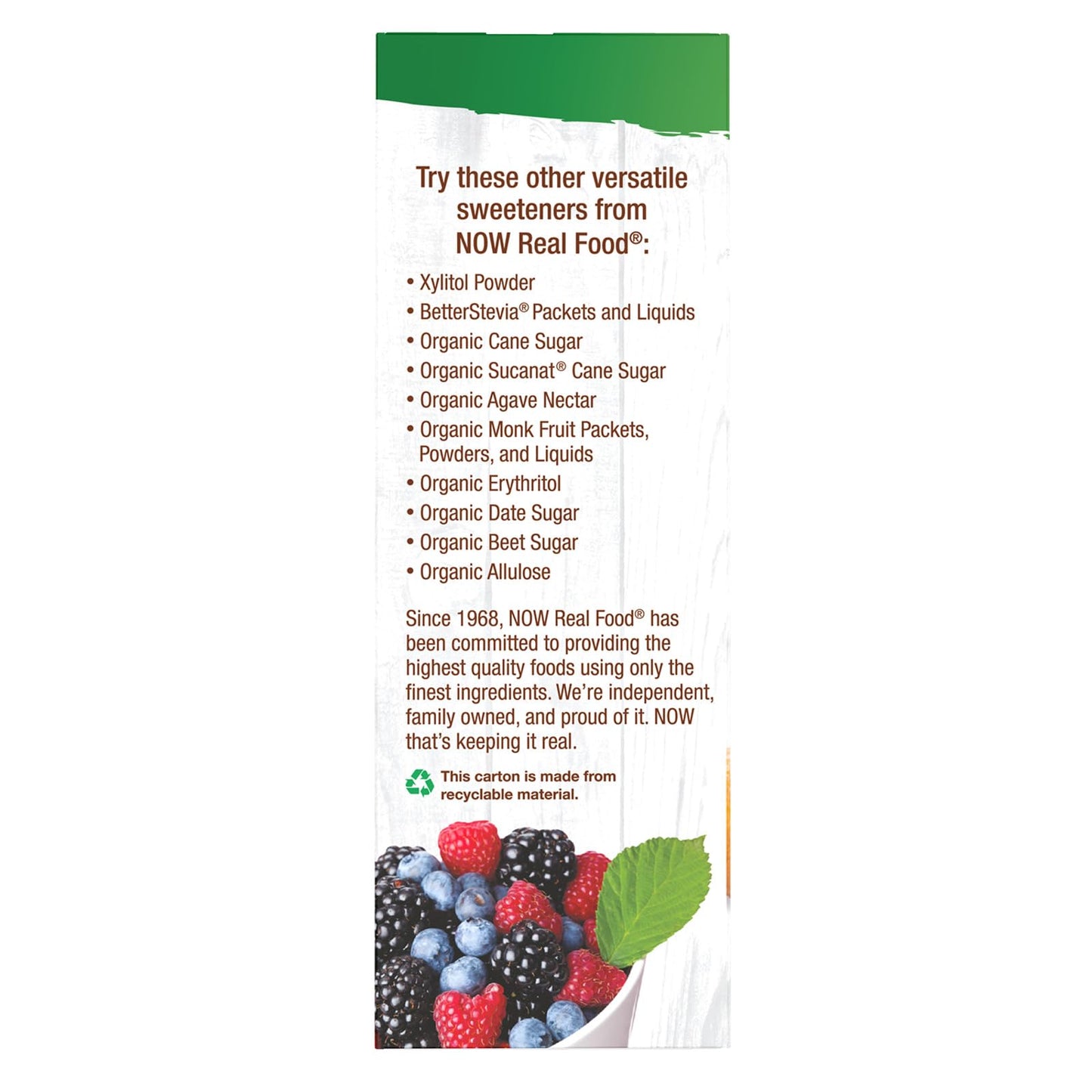 Now Foods premium xylitol and BetterStevia blend individual serving packets spread out