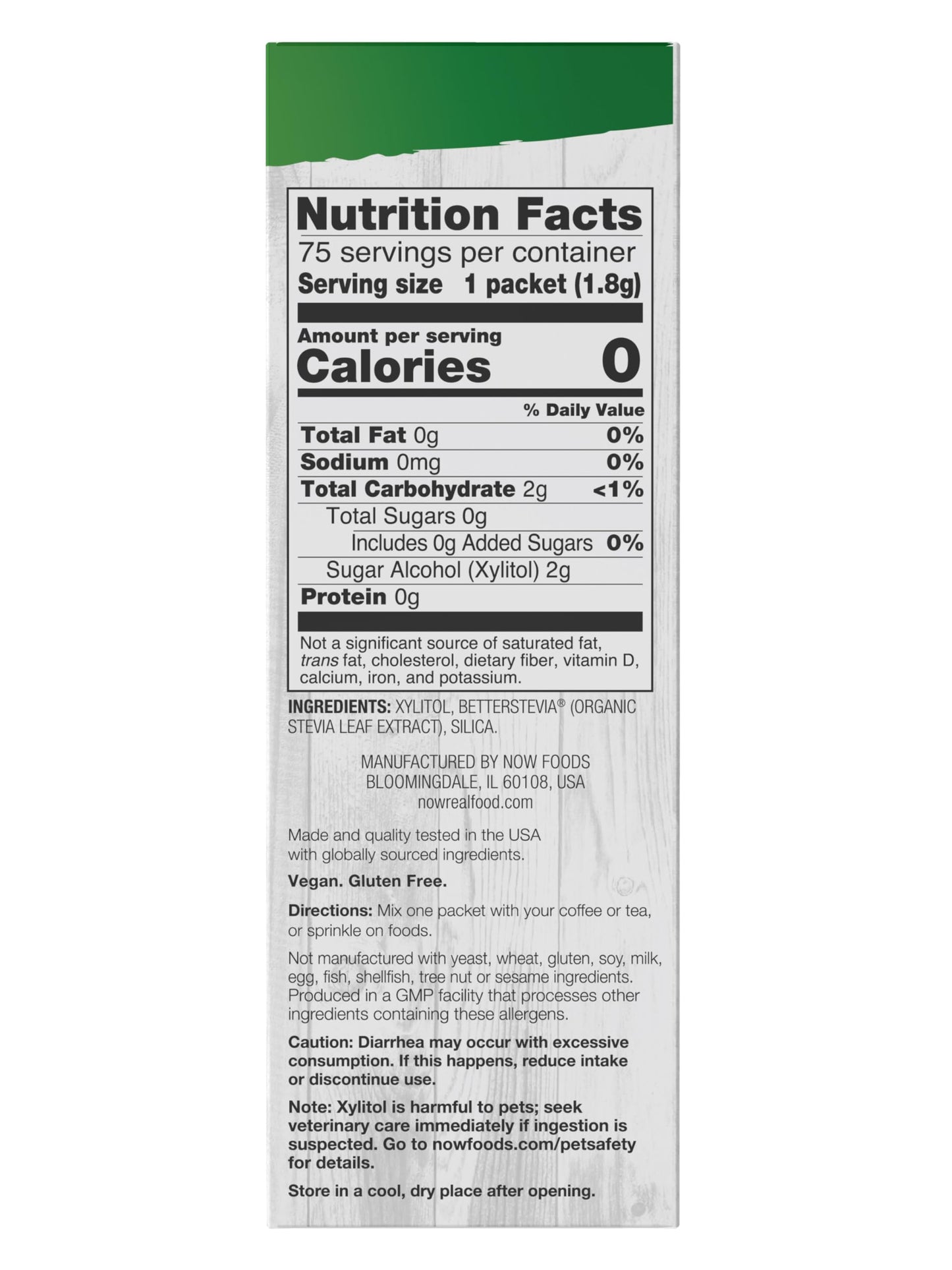 Now Foods keto friendly and non GMO verified low glycemic sweetener packaging close up