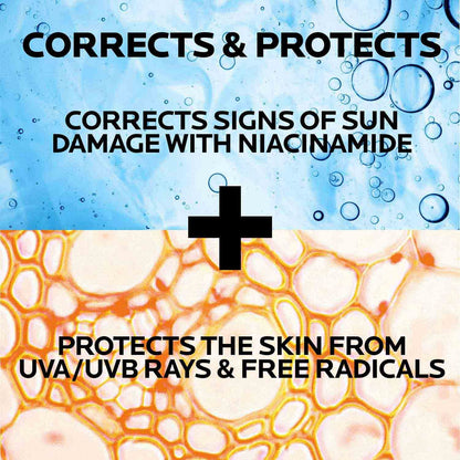 Brand logo and product name on La Roche-Posay UV Correct bottle