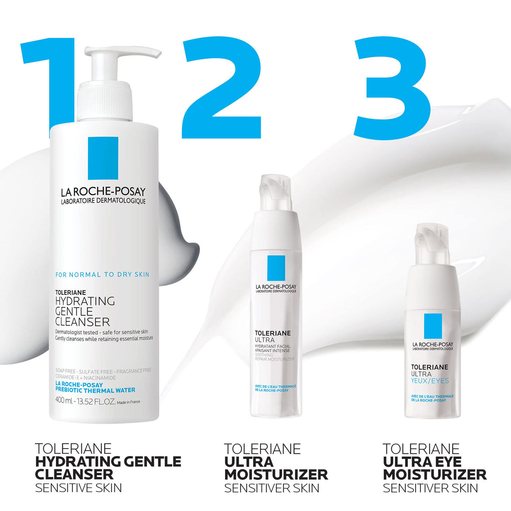 La Roche-Posay Toleriane Dermallergo Eye Cream sensitive skincare routine setup