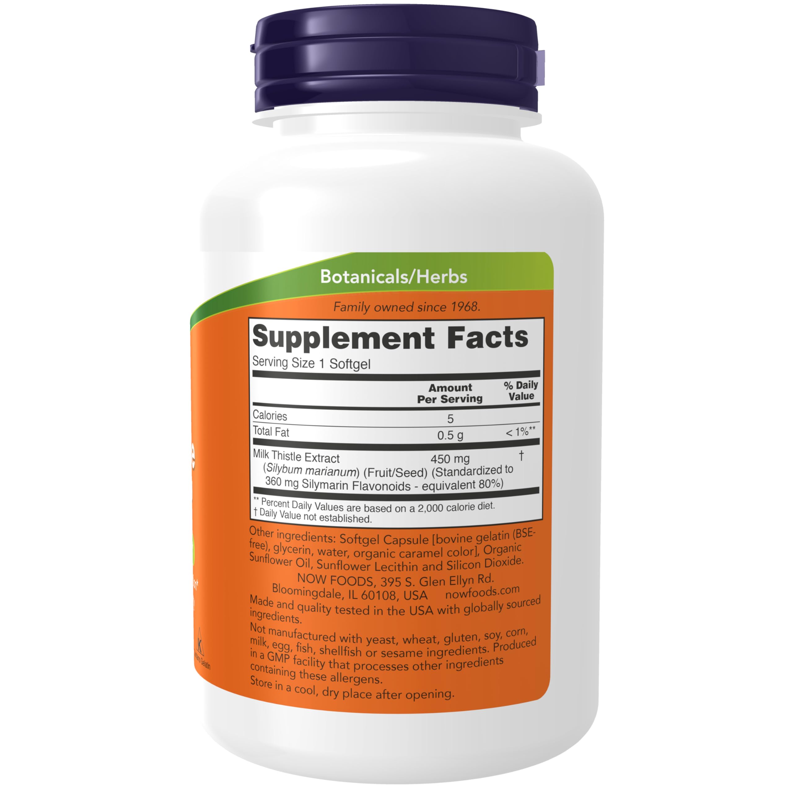NOW Foods Milk Thistle 120 softgels liver support supplement panel details
