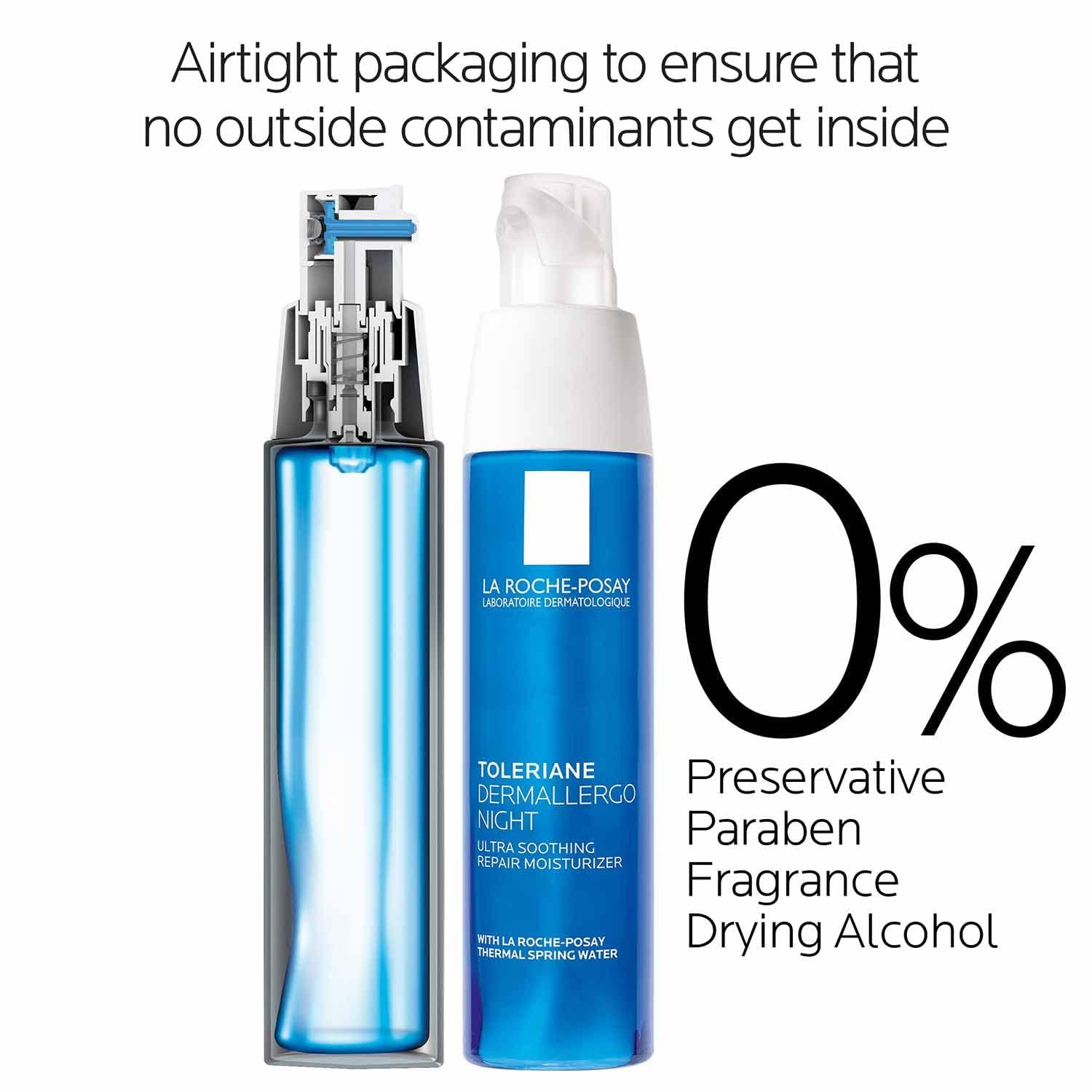 Close-up of the ultra-purified pump packaging on the Toleriane Dermallergo bottle