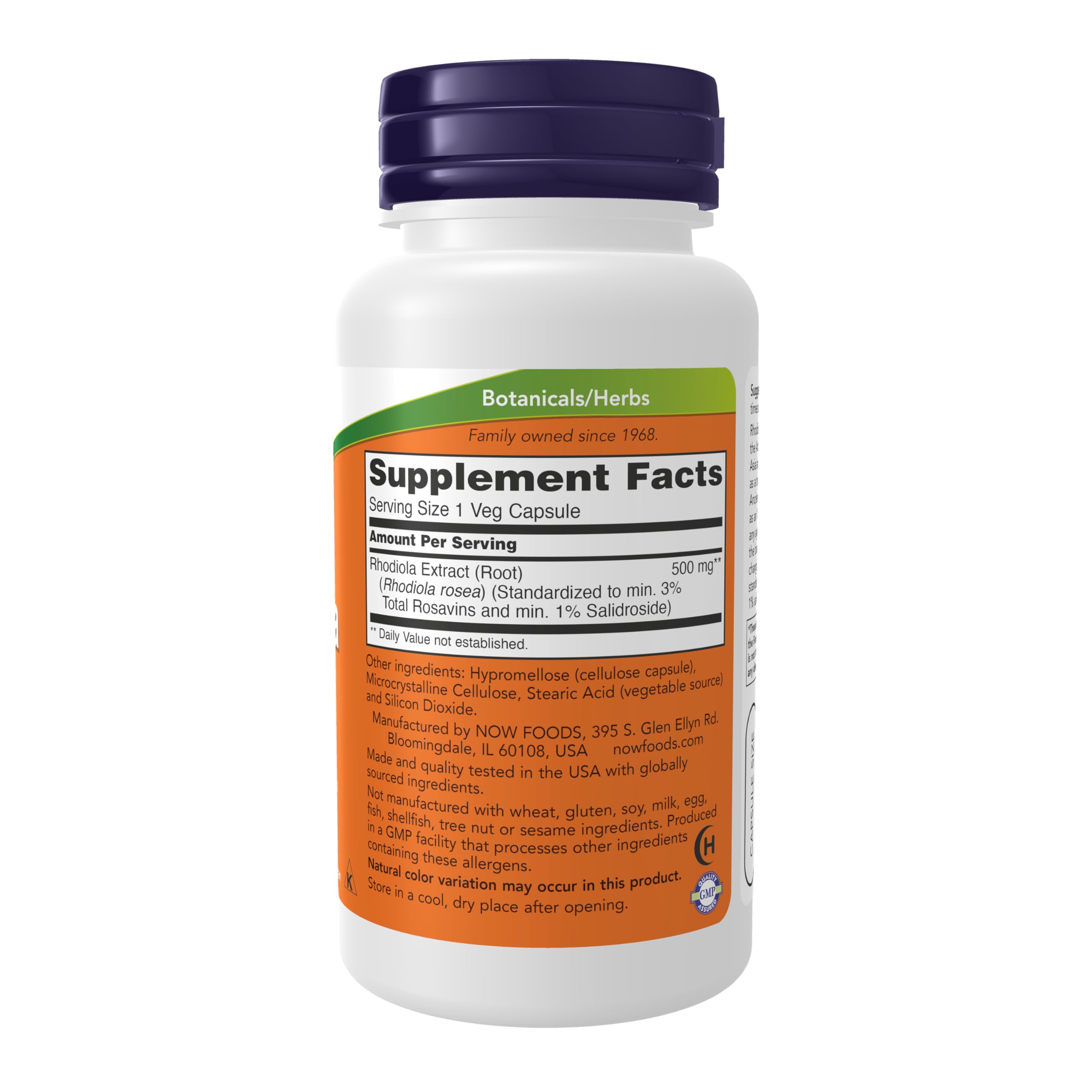 Authentic NOW Foods Rhodiola Rosea 60 vegetarian capsules packaging
