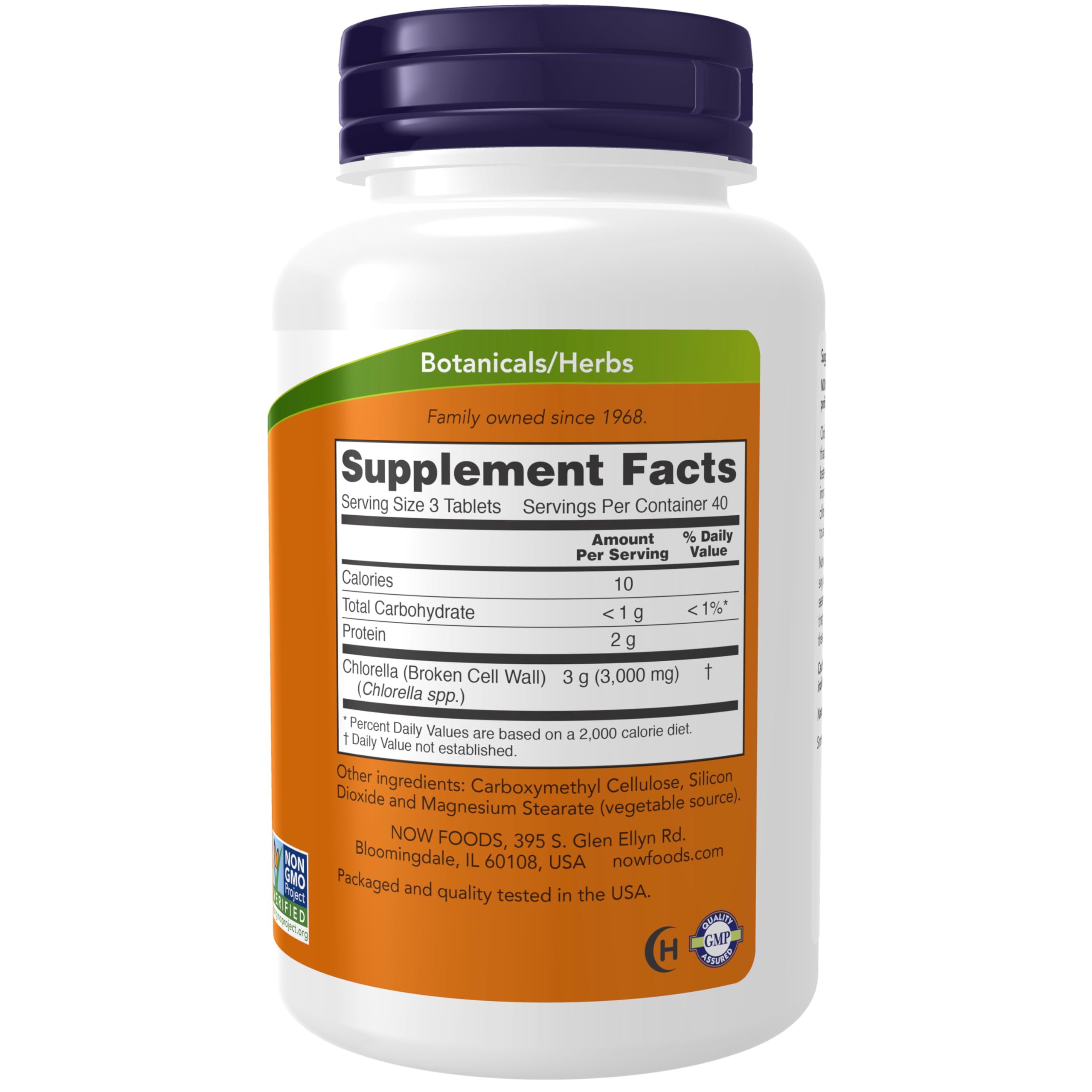 Now Foods Chlorella supplement bottle showing tablet count