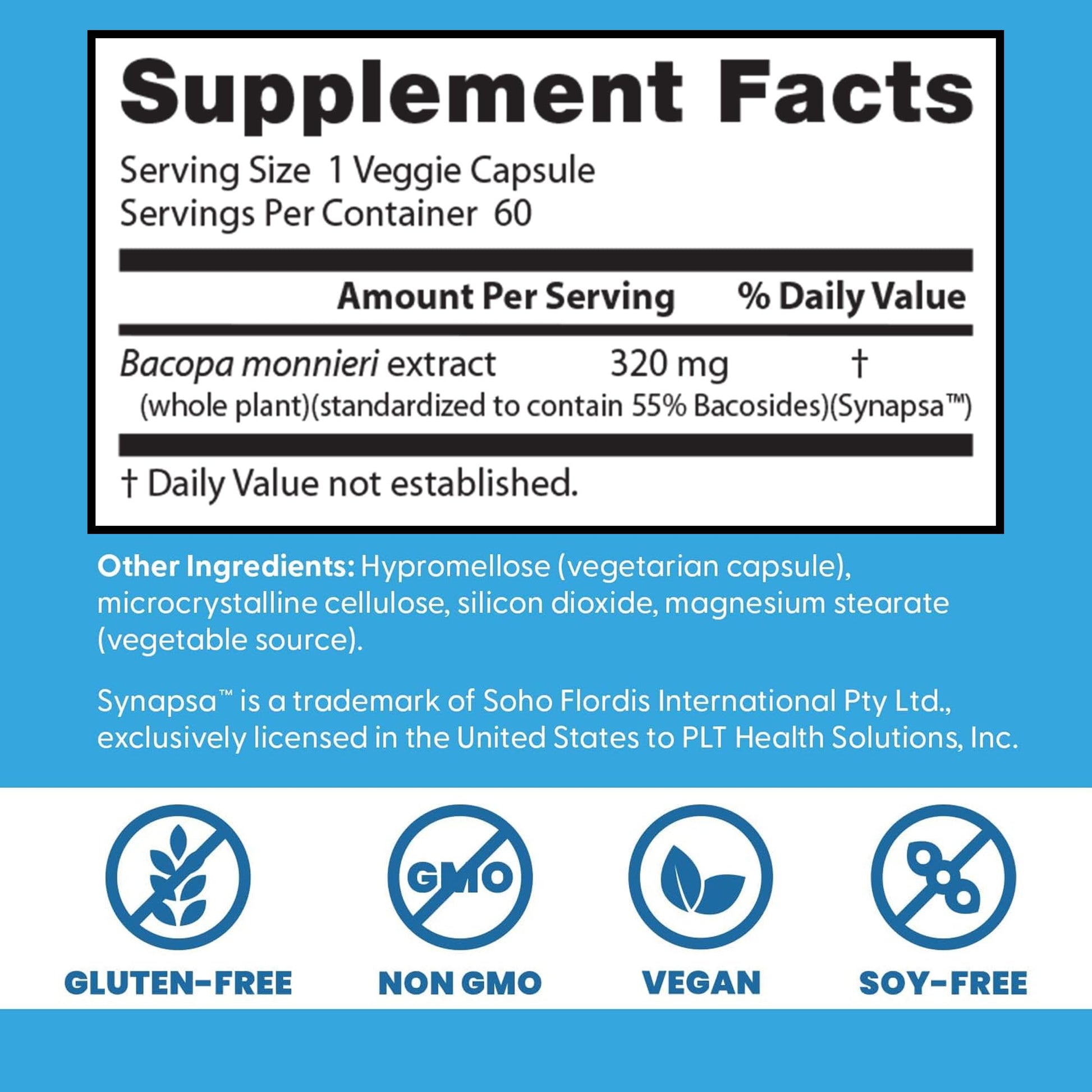 Doctor's Best mental performance dietary supplement bottle placed upright on a clean retail display background.