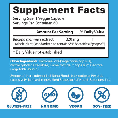 Doctor's Best mental performance dietary supplement bottle placed upright on a clean retail display background.