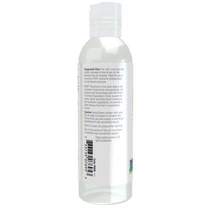 Back label of NOW Solutions 100 percent pure vegetable glycerin detailing ingredients and usage