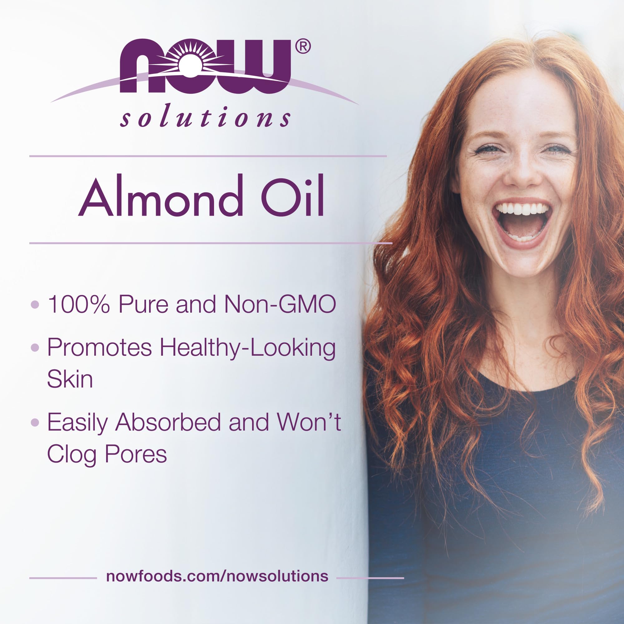Now Foods Solutions Sweet Almond Oil 16 Ounce close up of the clear flip cap design