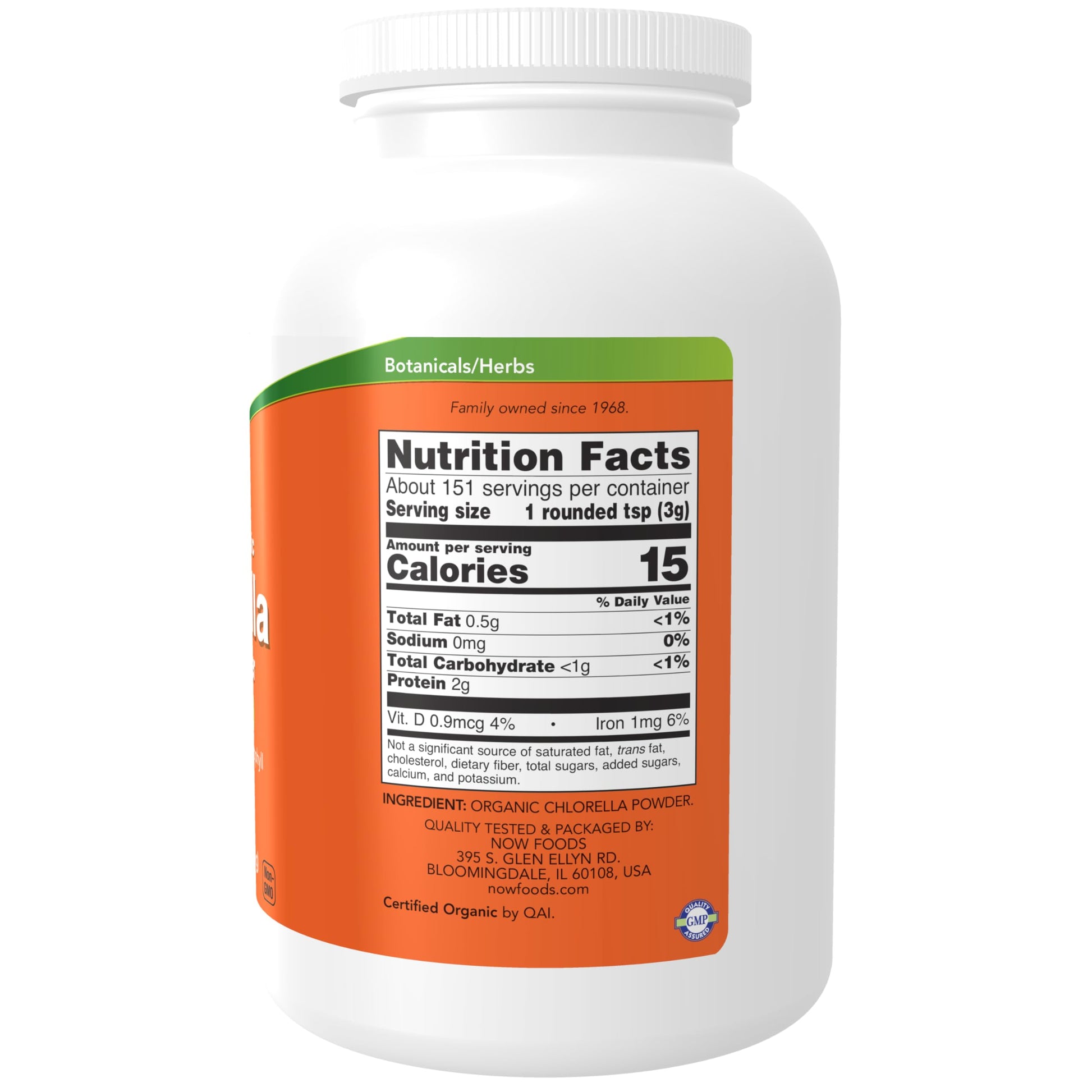 Now Foods Chlorella 16 Ounce label details