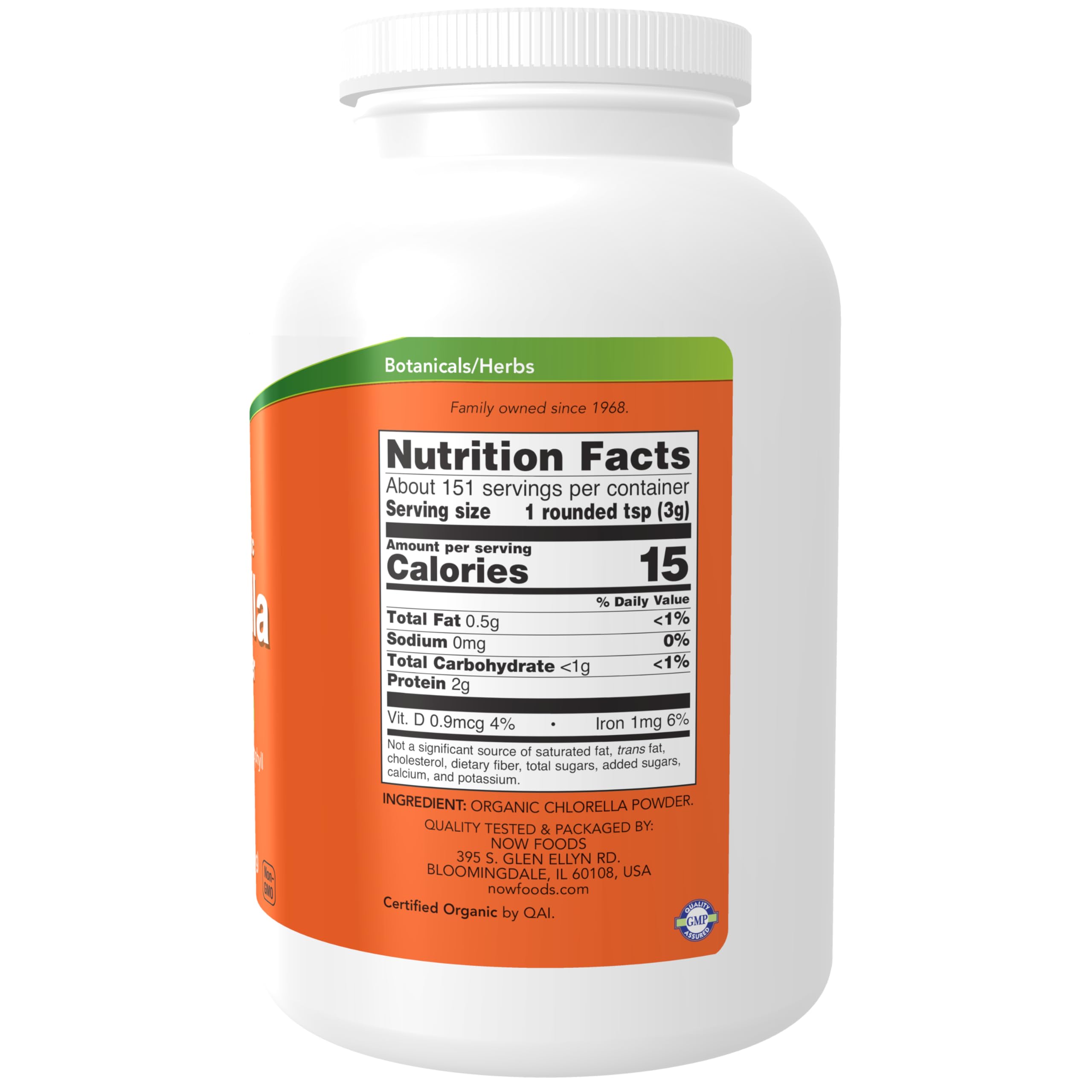 Now Foods Chlorella 16 Ounce label details
