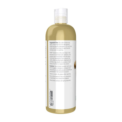 Side profile of NOW Foods Solutions 100 percent pure versatile skin care castor oil bottle