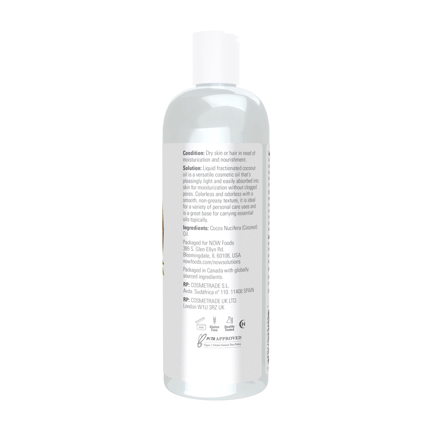 Now Foods Solutions Liquid Coconut Oil label details and ingredient information