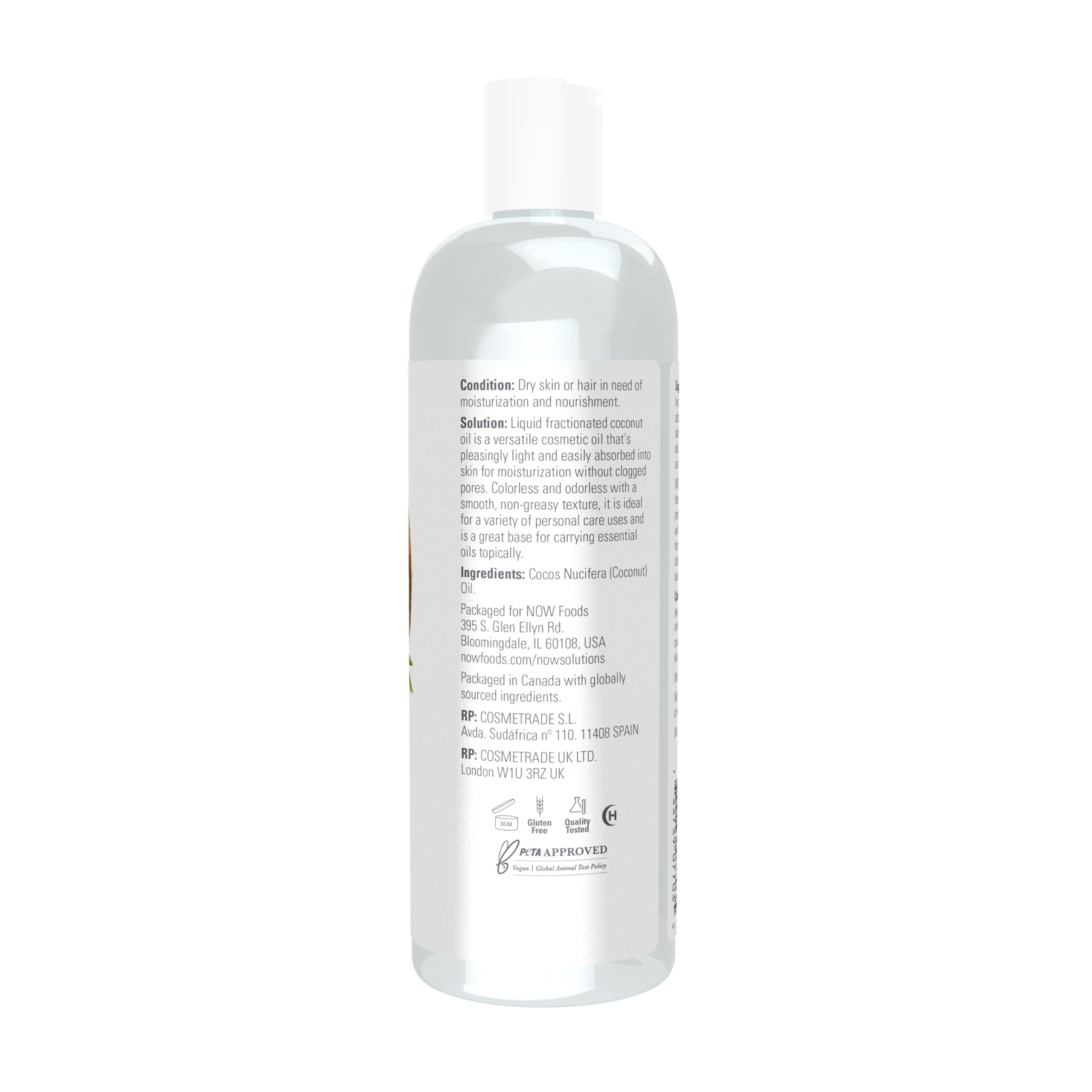 Now Foods Solutions Liquid Coconut Oil label details and ingredient information