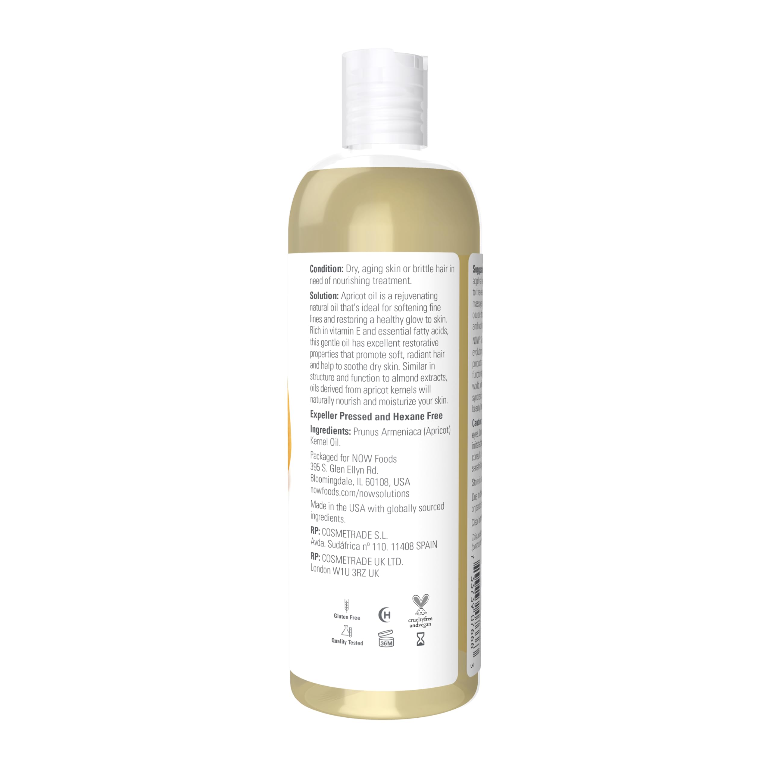 Now Foods pure apricot oil packaging showcasing hair moisturizer benefits