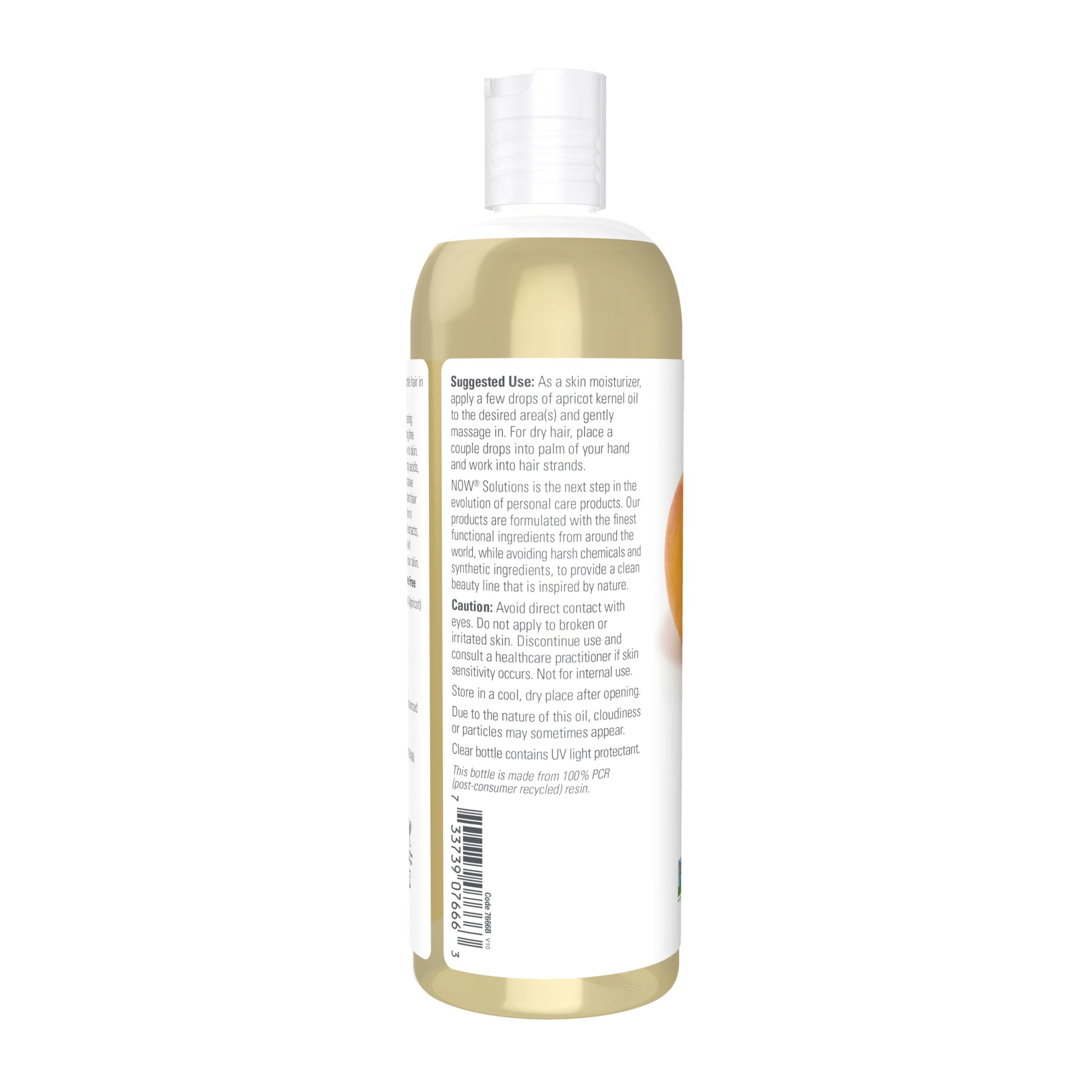 Sixteen ounce bottle of Now rejuvenating apricot oil for softening fine lines