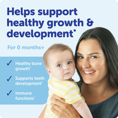 Ddrops liquid vitamin D3 for breastfed infants demonstrating the single drop pouring mechanism.