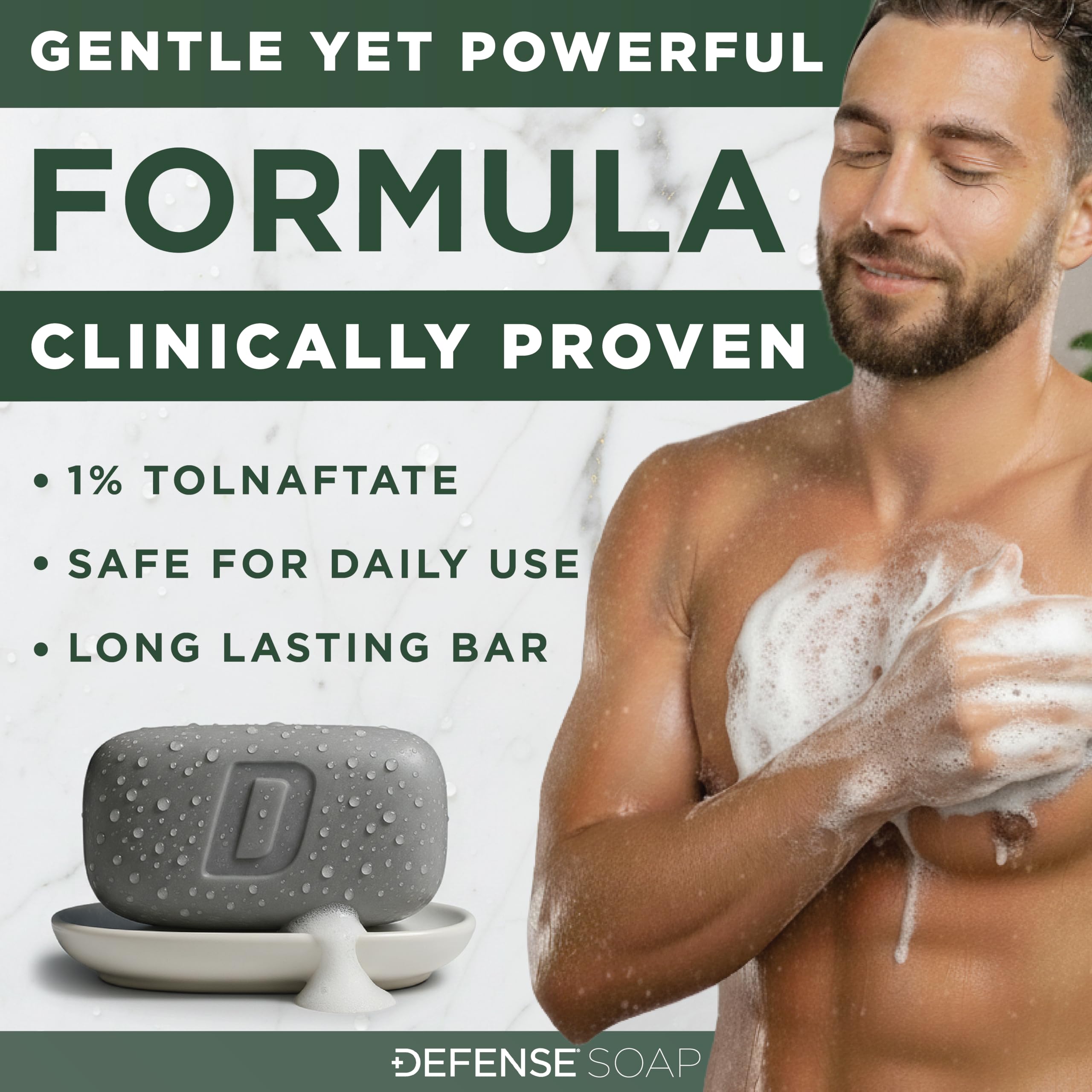 Defense Soap Antifungal Medicated Bar showing the soap texture and lather quality.