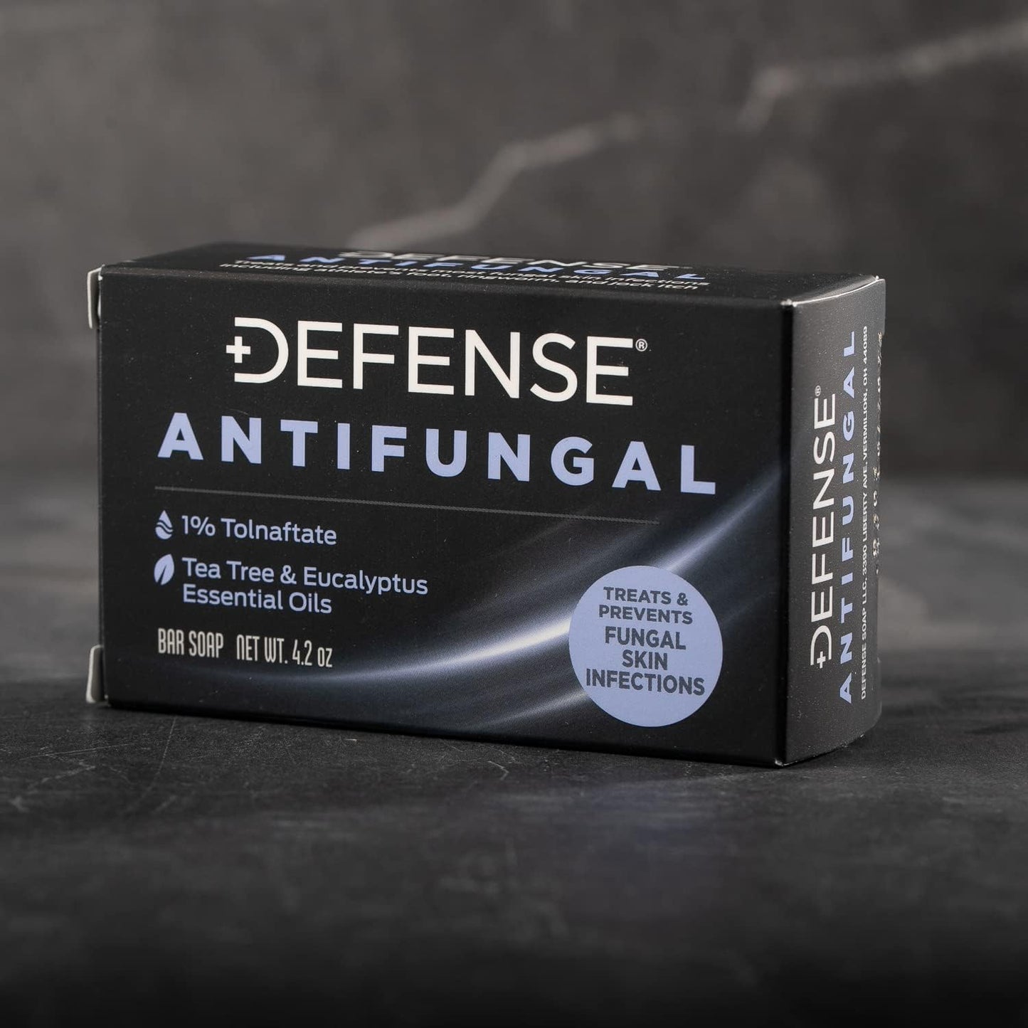 Defense Soap Antifungal treatment bar layout illustrating standard application use cases.
