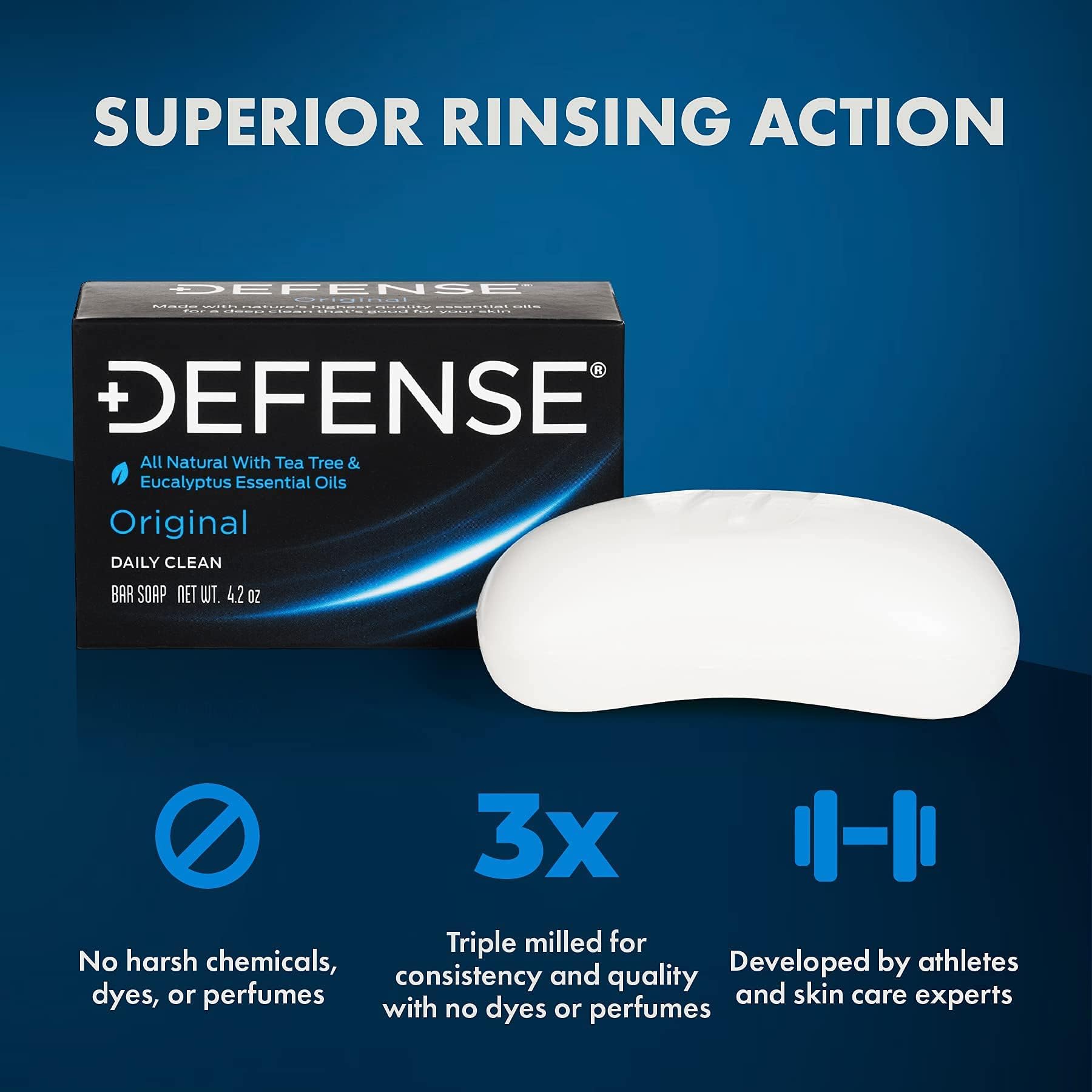 Defense Soap premium defense body bar displaying paraben free and sulfate free labeling details