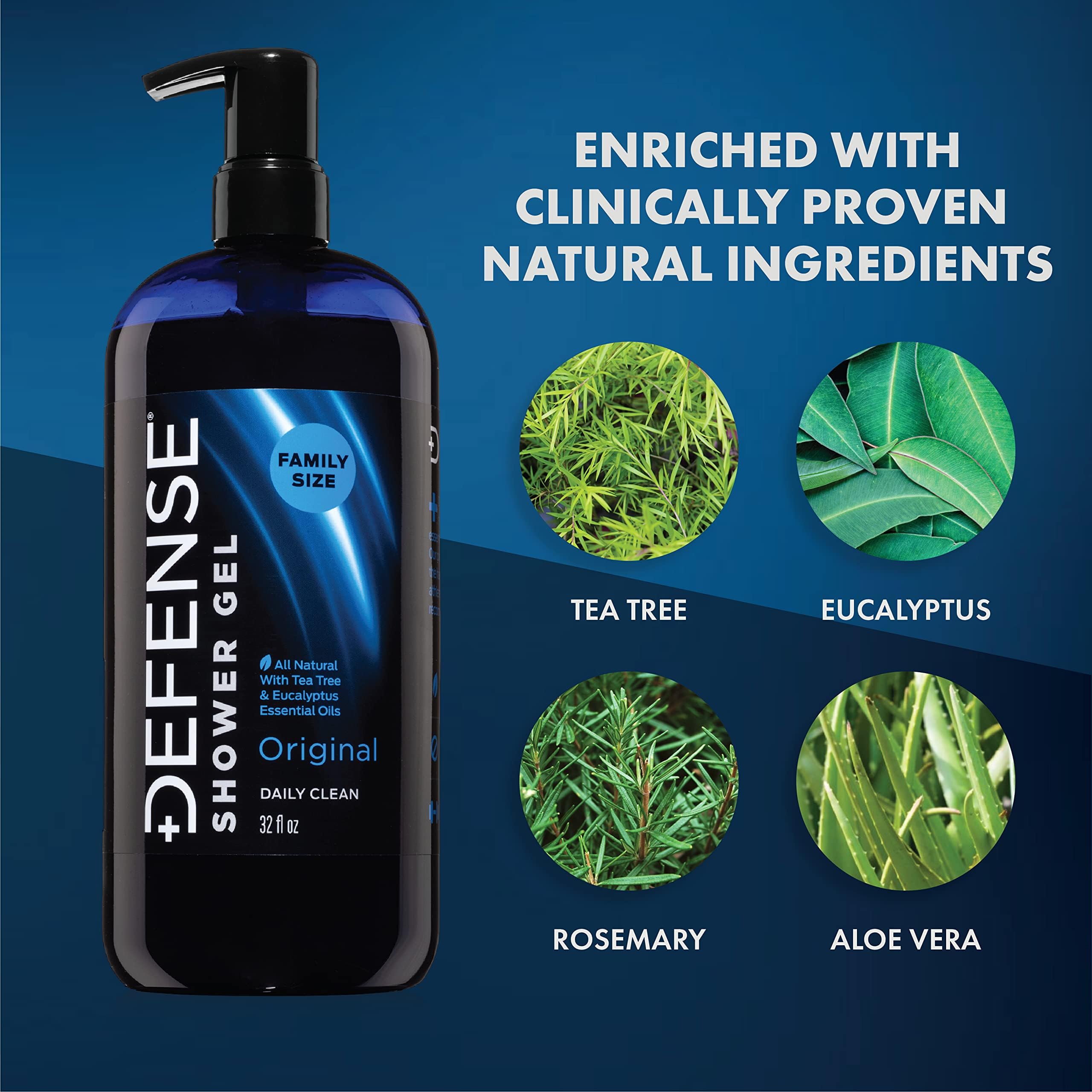 Defense Soap Natural Shower Gel back label showing ingredients and directions for athletes