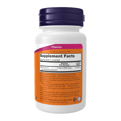 NOW Foods Vitamin B12 supplement facts and ingredients panel