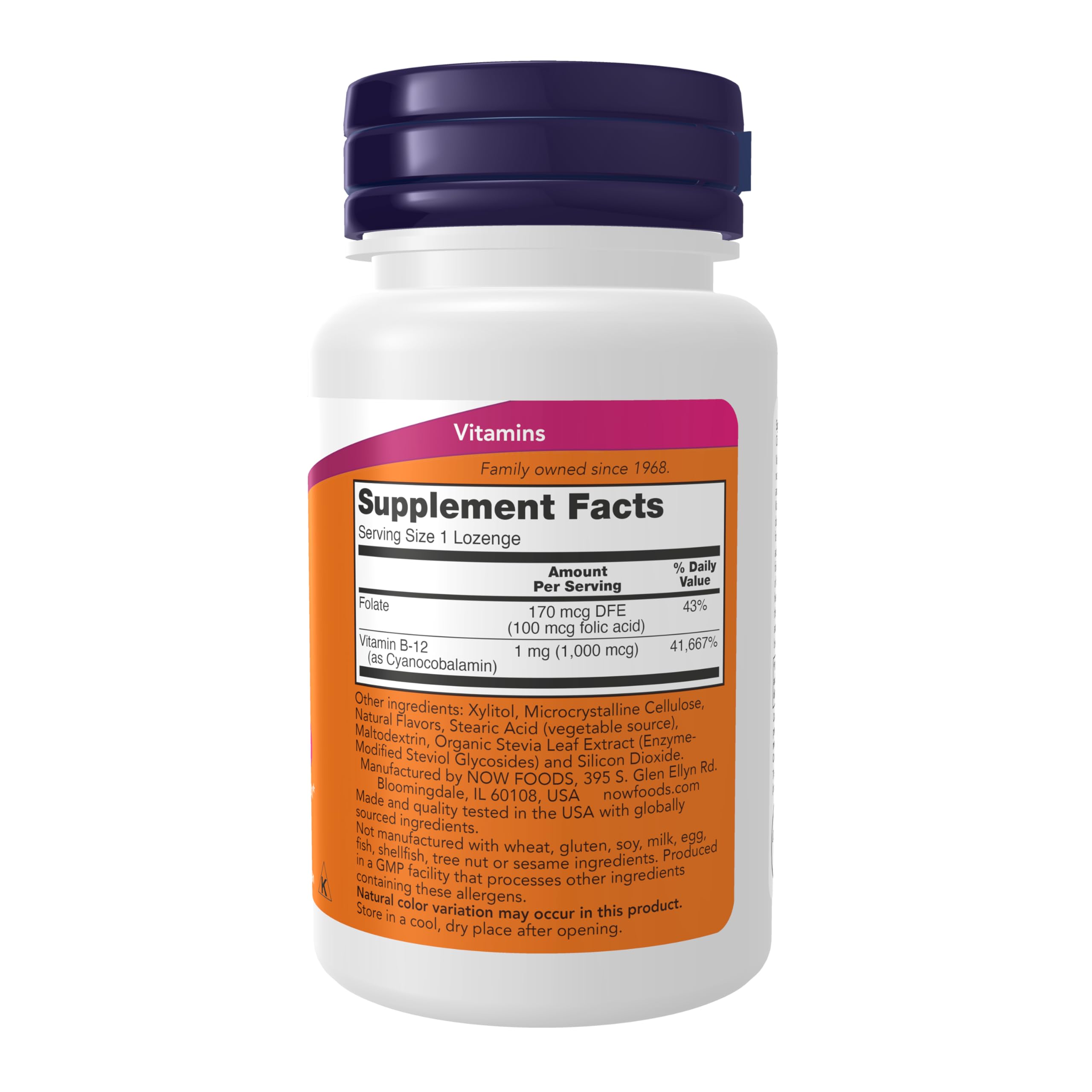 NOW Foods B12 with Folic Acid supplement facts label view