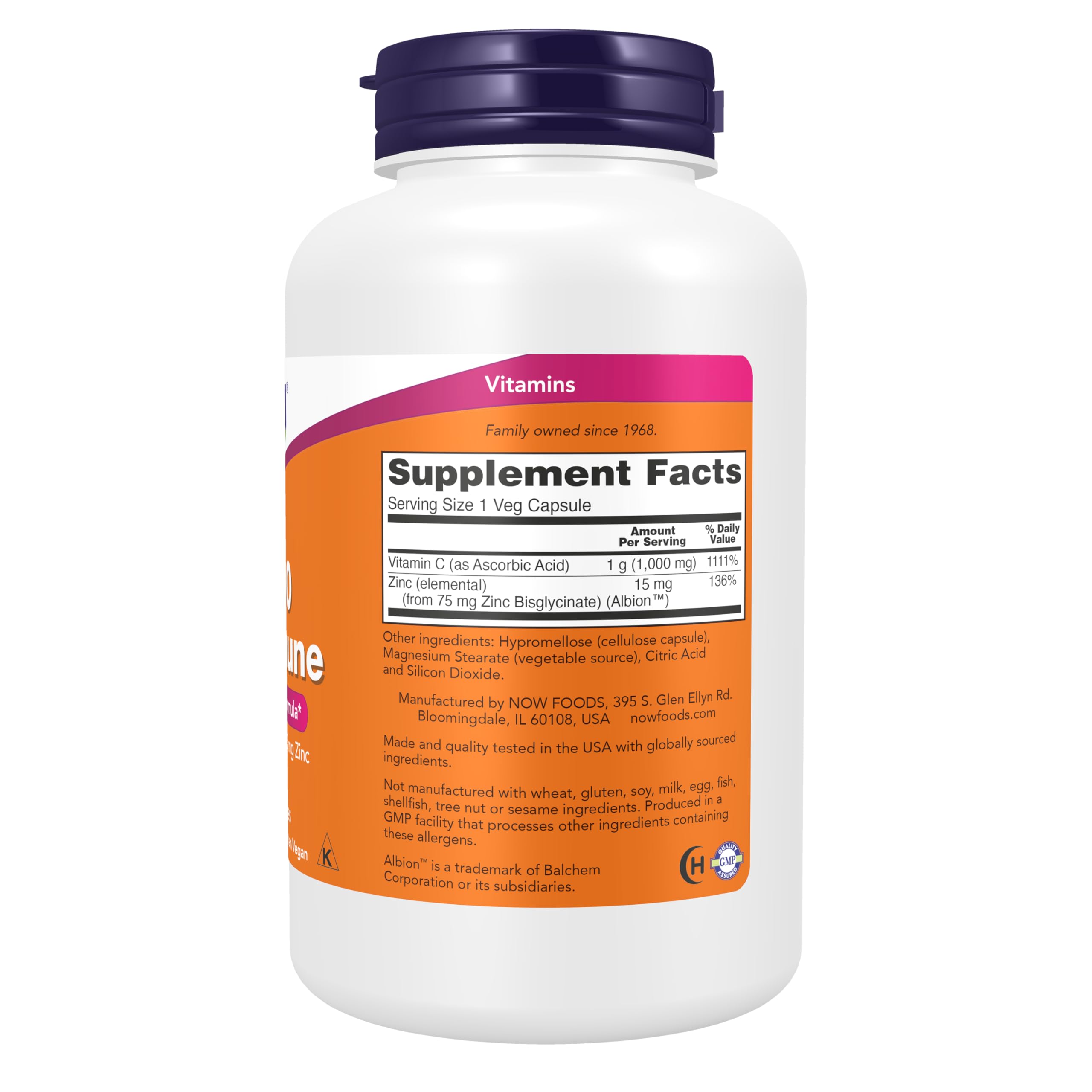 NOW Foods C 1000 Zinc Immune Nutritional Facts And Supplement Label Detail