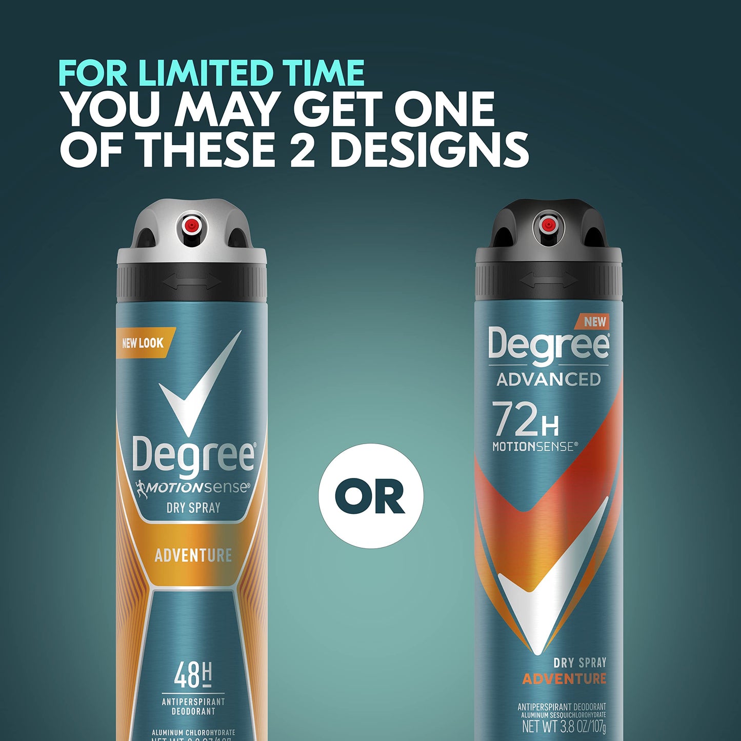 Back label of Degree Men Adventure dry spray highlighting the MotionSense technology and official directions for use