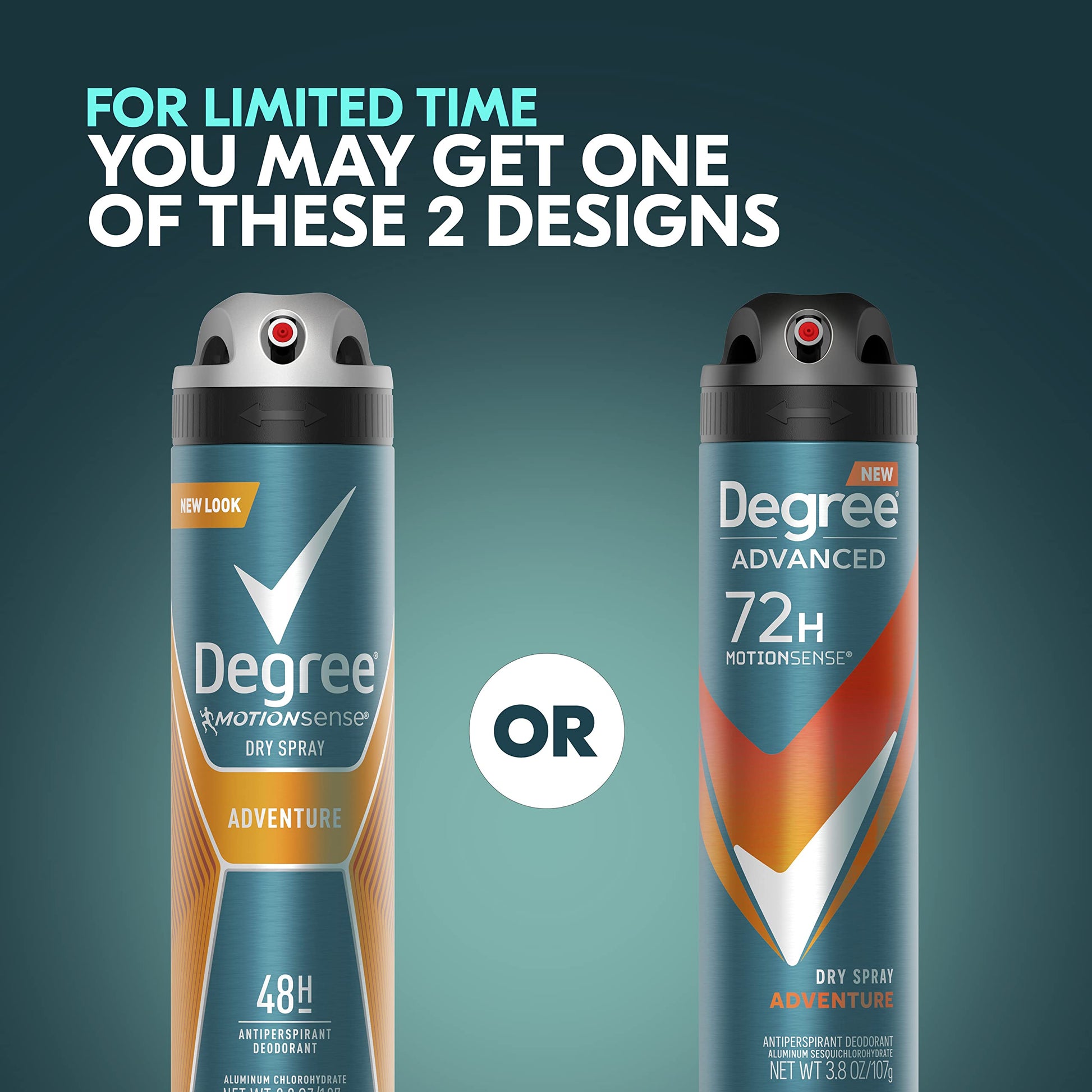 Back label of Degree Men Adventure dry spray highlighting the MotionSense technology and official directions for use