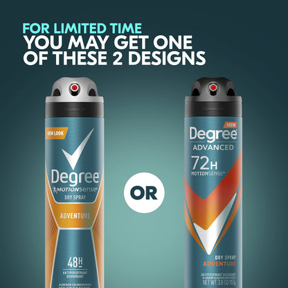 Back label of Degree Men Adventure dry spray highlighting the MotionSense technology and official directions for use