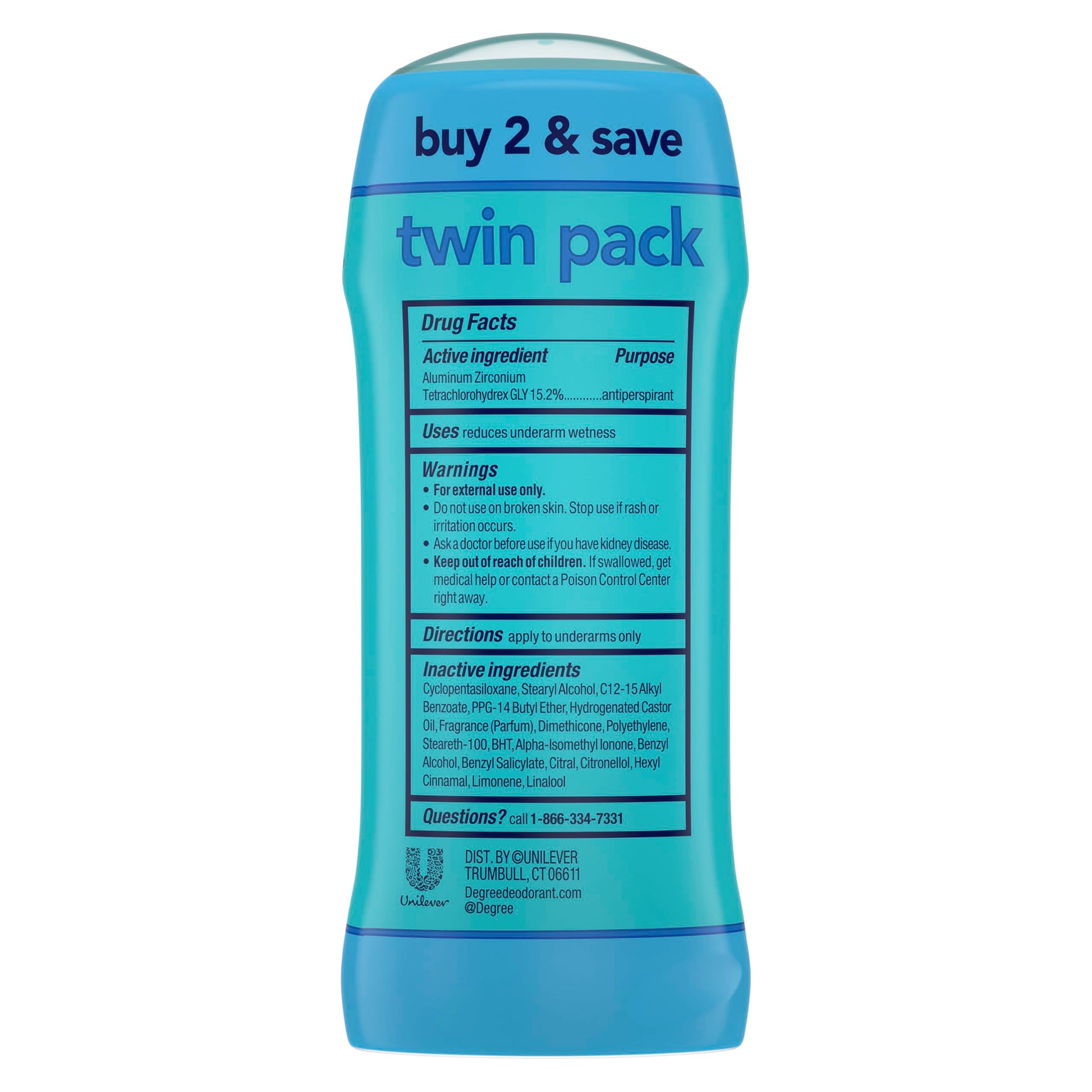 Degree Shower Clean underarm stick set of two displaying the product label details.