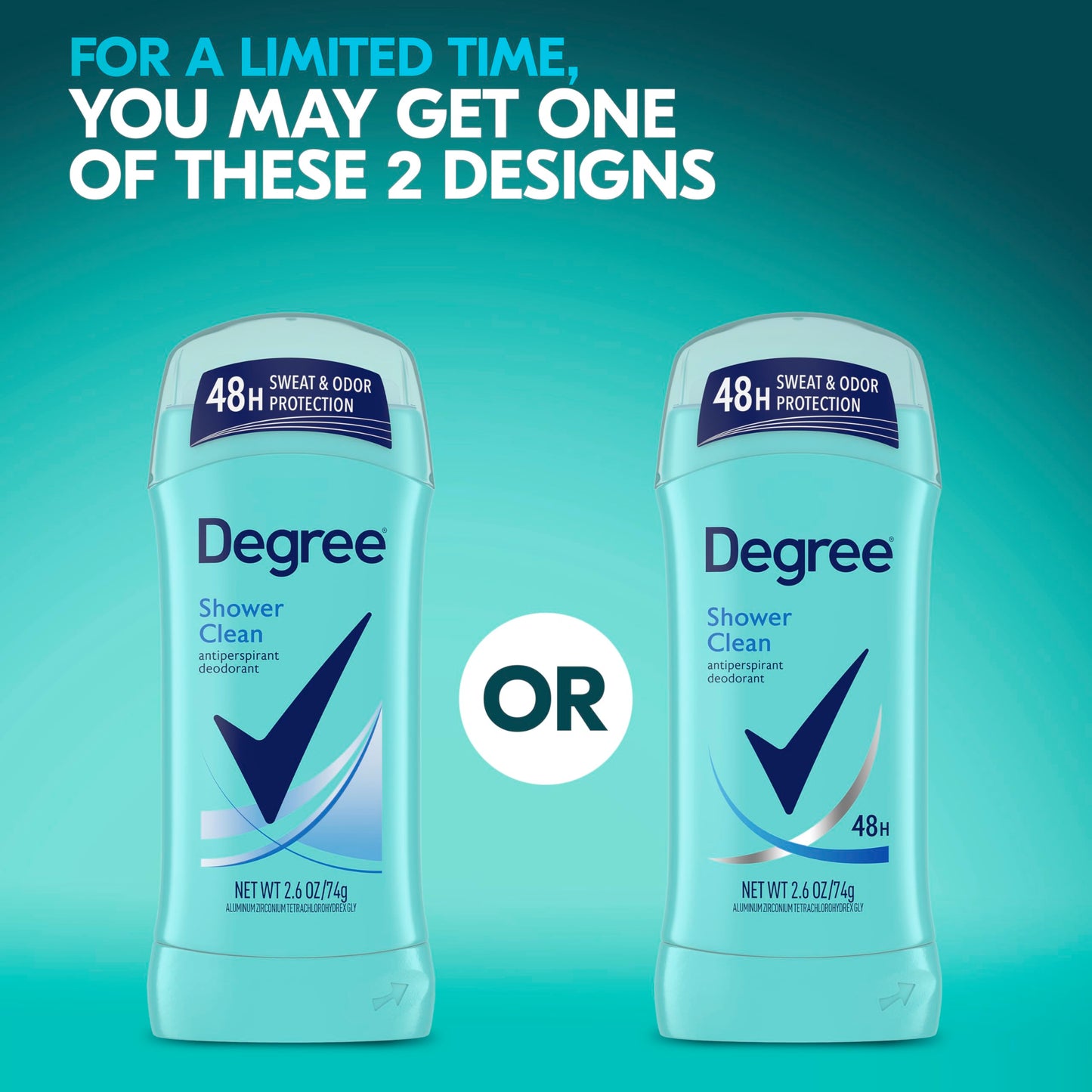Back label of Degree Women antiperspirant showing the active ingredients and directions for use.