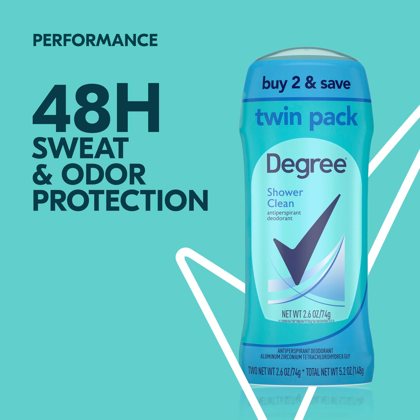 Side angle of the forty-eight hour protection Degree deodorant stick for women.