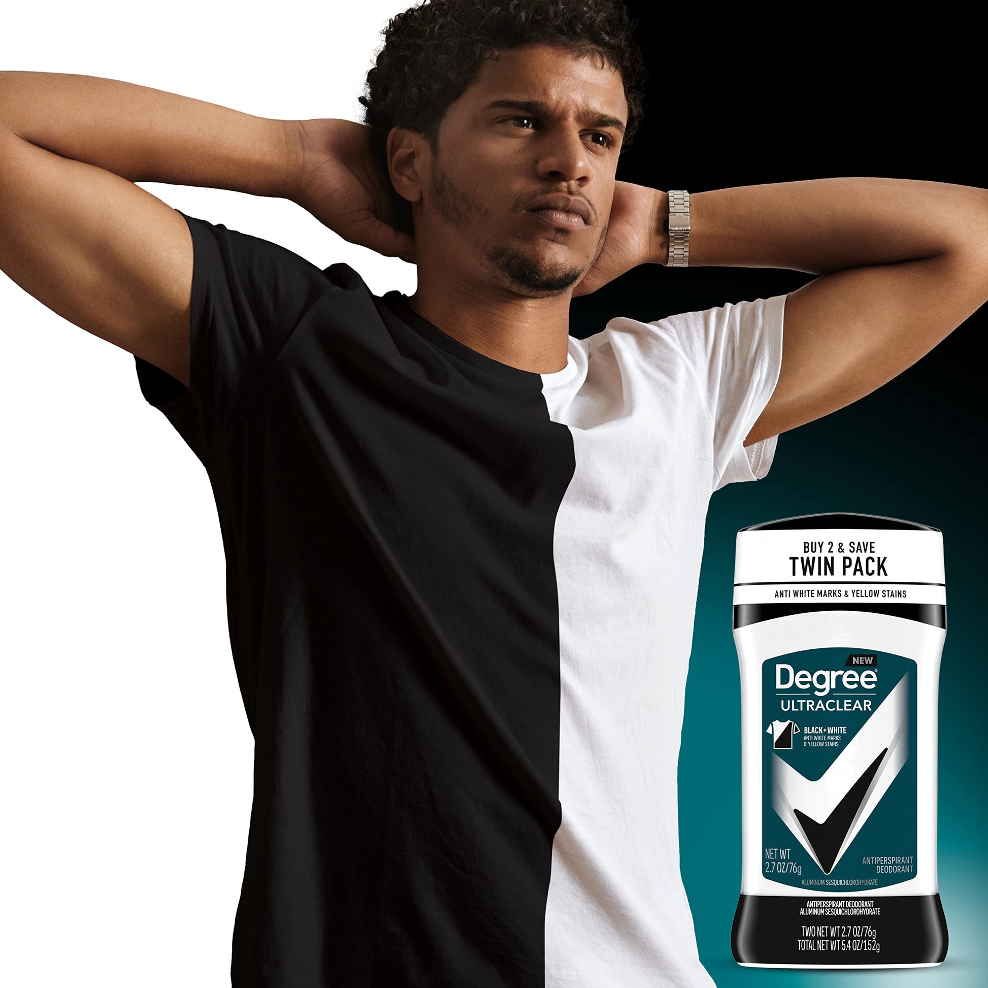 Degree Men UltraClear clothing protection solid deodorant twin pack top angle view