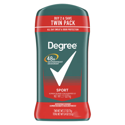 Degree Men Sport clear solid antiperspirant twin pack for active sweat protection