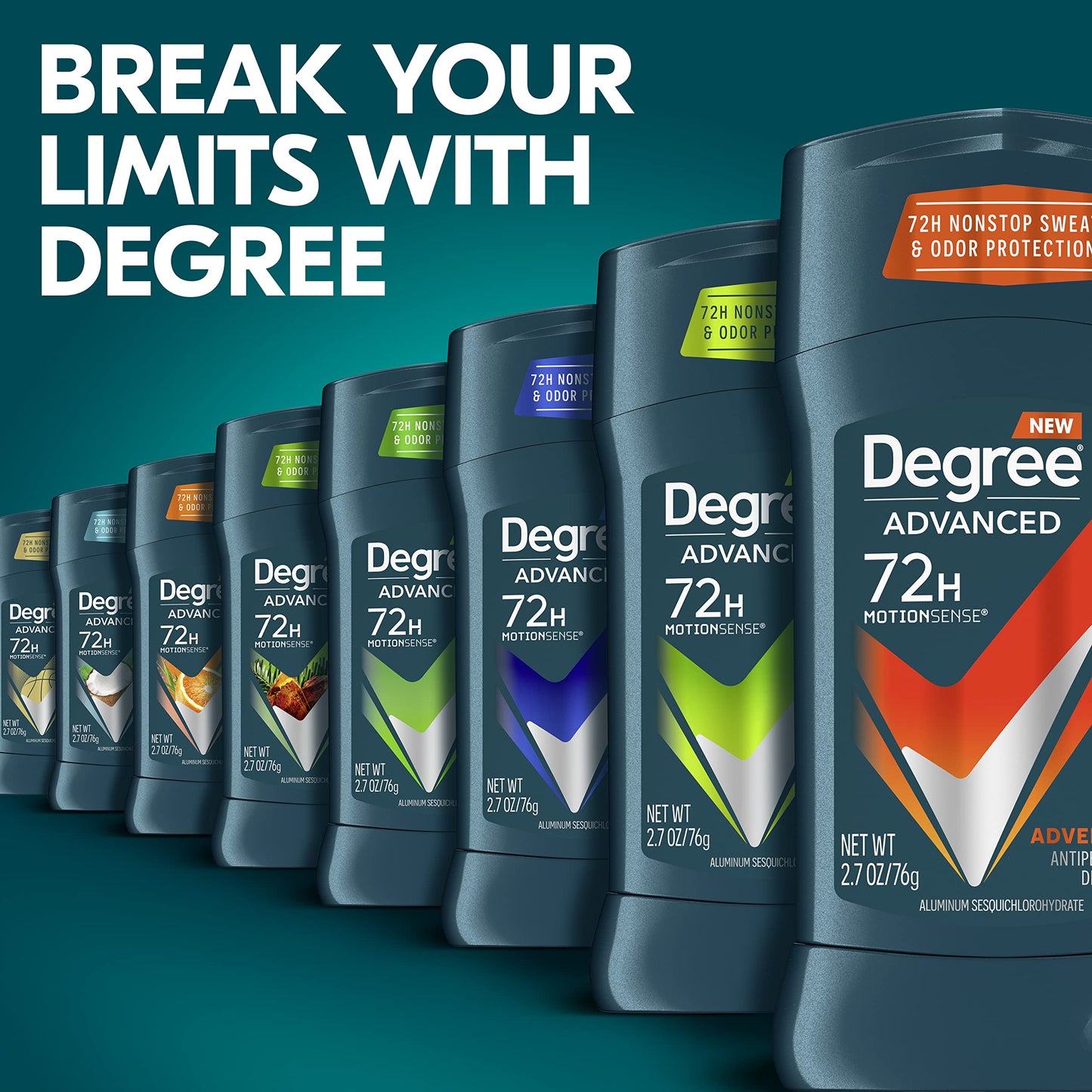 Full set of four Degree Men Advanced Protection underarm deodorant sticks for personal grooming.