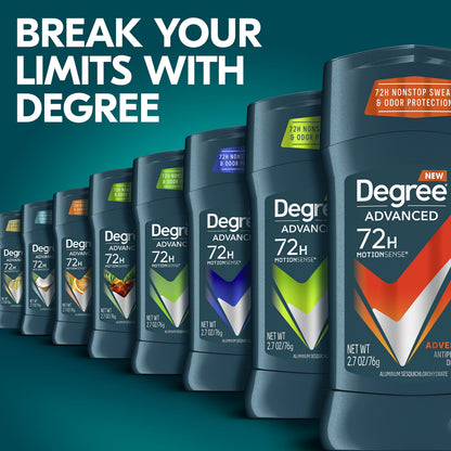 Full set of four Degree Men Advanced Protection underarm deodorant sticks for personal grooming.