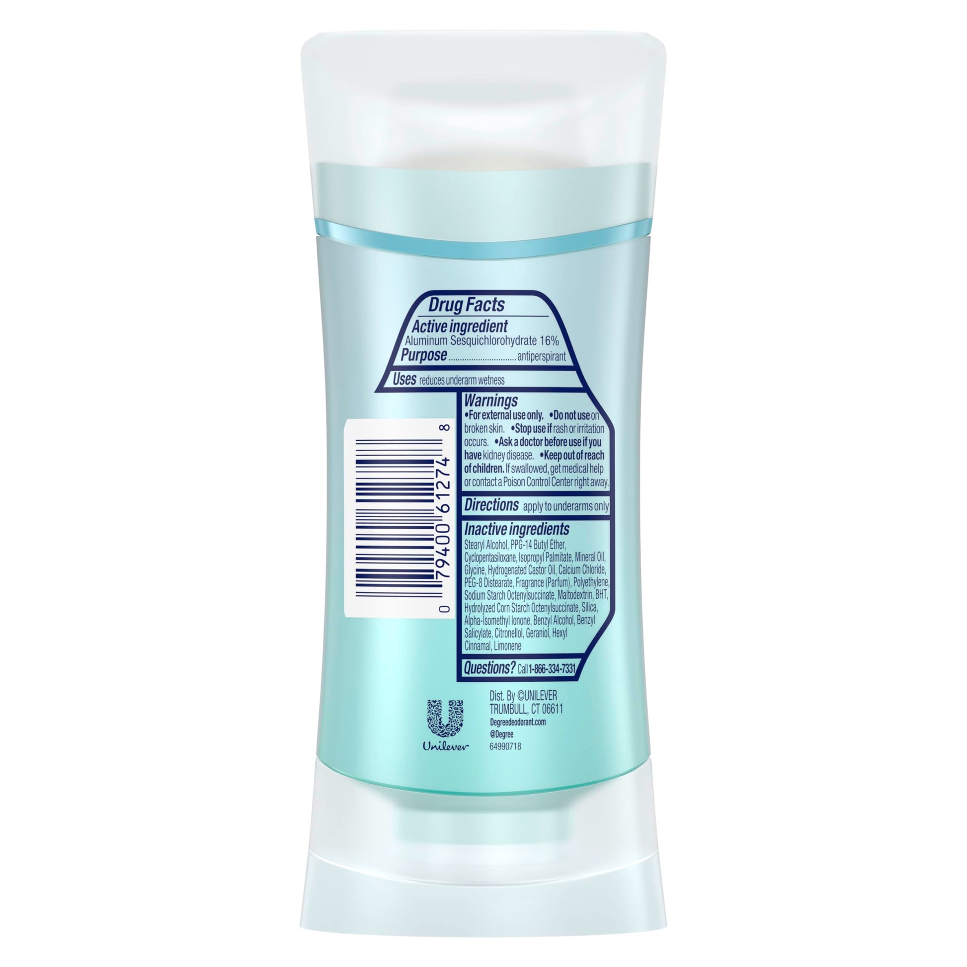 Degree Advanced 72-hour MotionSense underarm protection stick showing product labeling details.