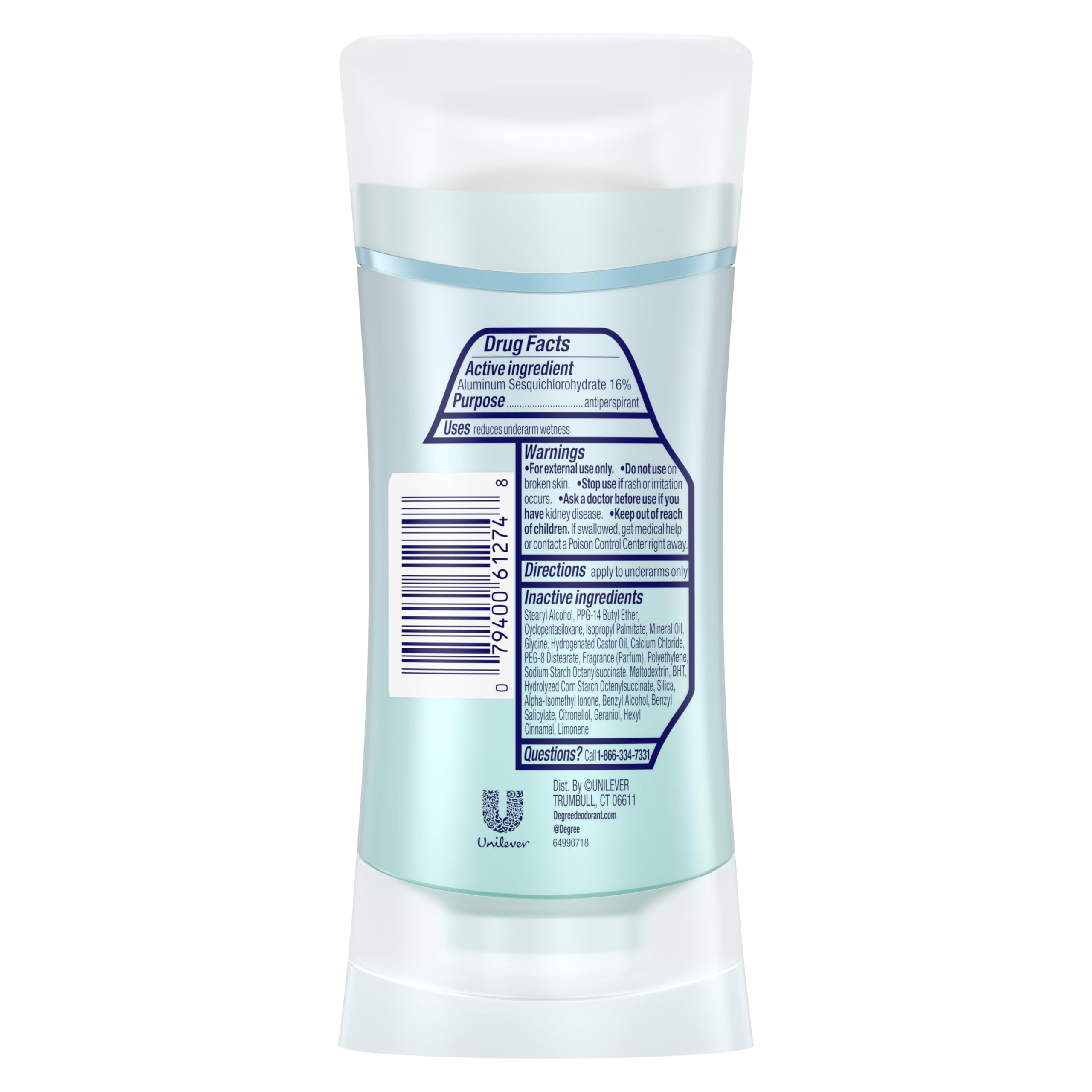 Degree Advanced 72-hour MotionSense underarm protection stick showing product labeling details.