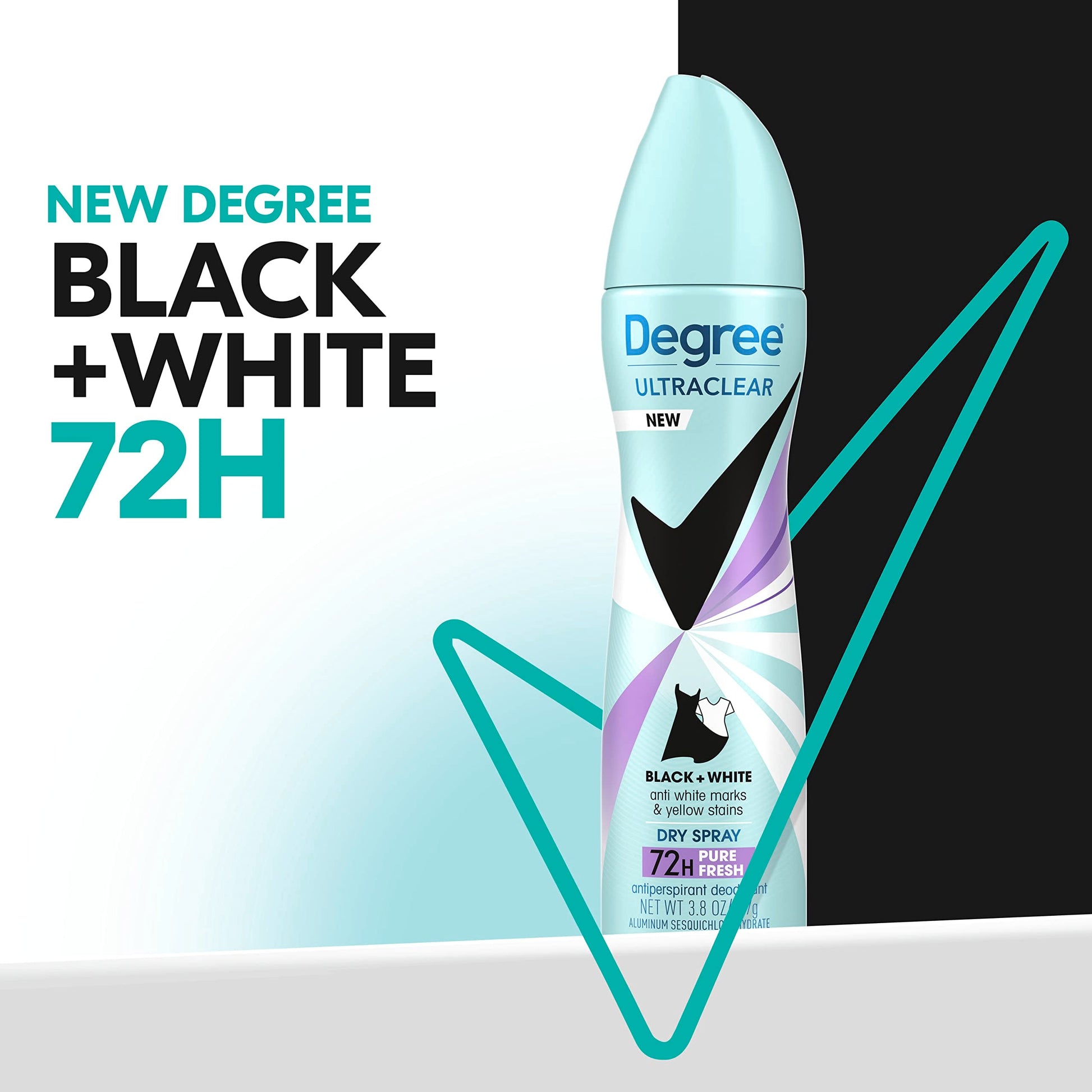 Back label of Degree UltraClear Pure Fresh dry spray displaying ingredients and usage instructions for Indian shoppers.