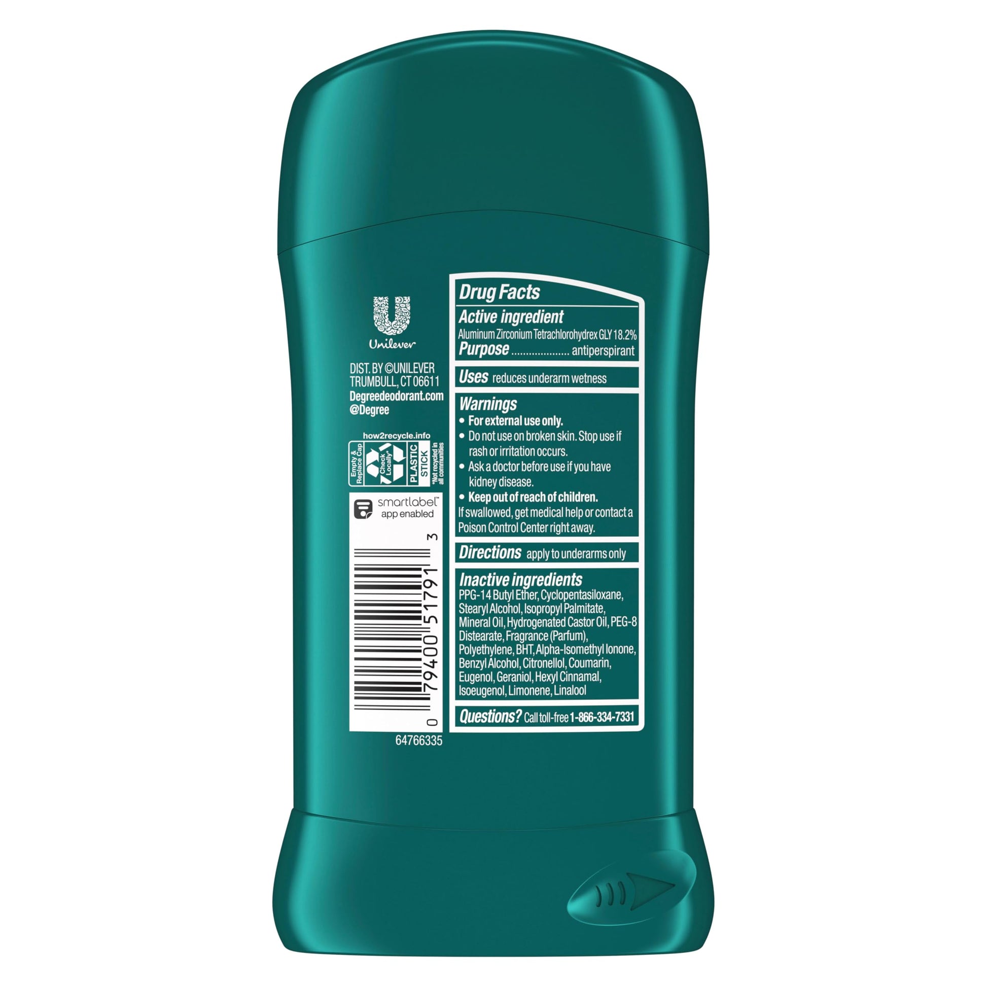 Degree Men Cool Rush antiperspirant stick displaying forty eight hour sweat protection label