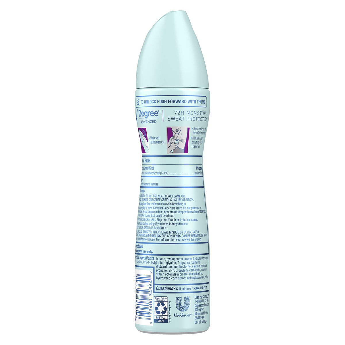 Degree antiperspirant aerosol can side angle