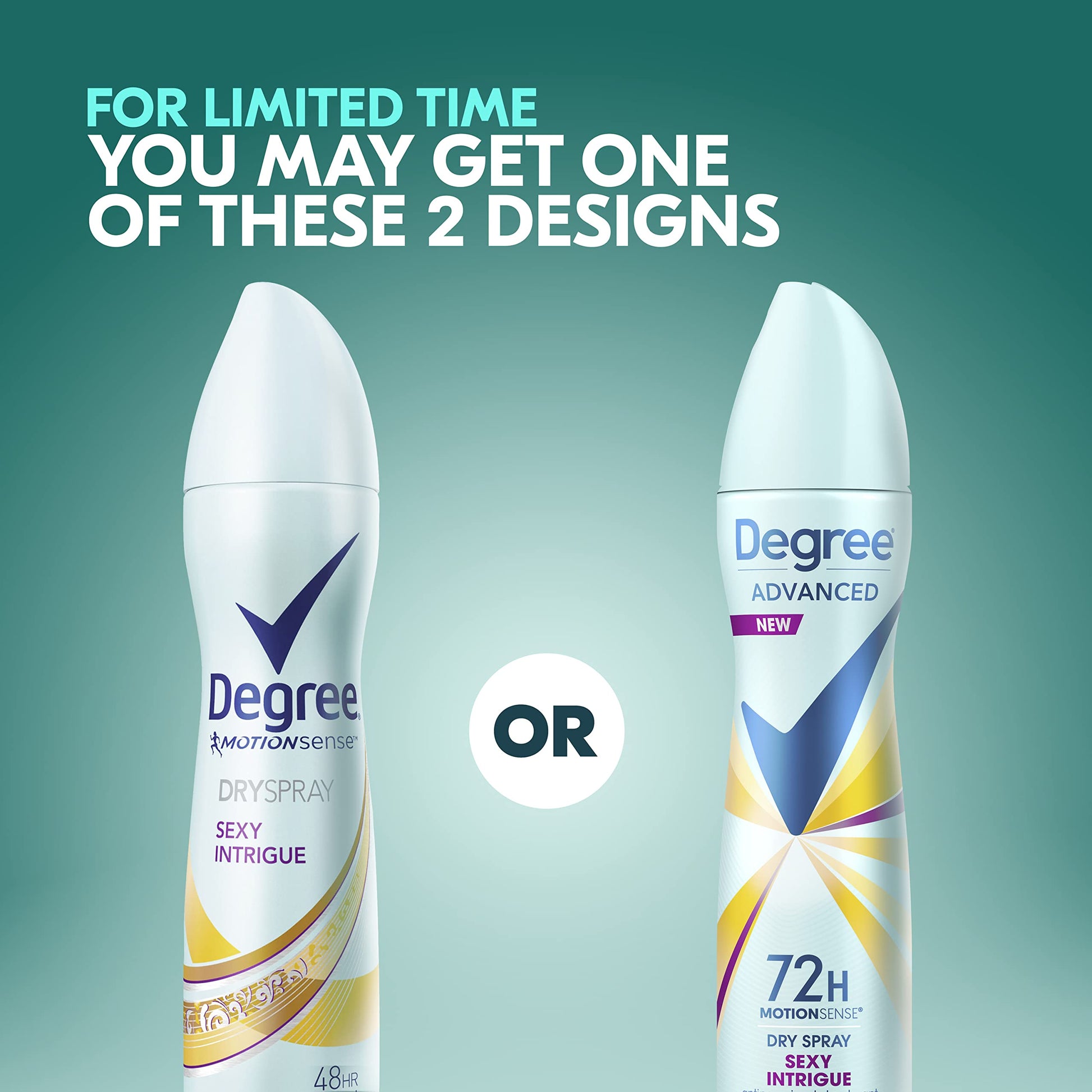 Degree MotionSense Sexy Intrigue aerosol deodorant spray can showing ingredients list