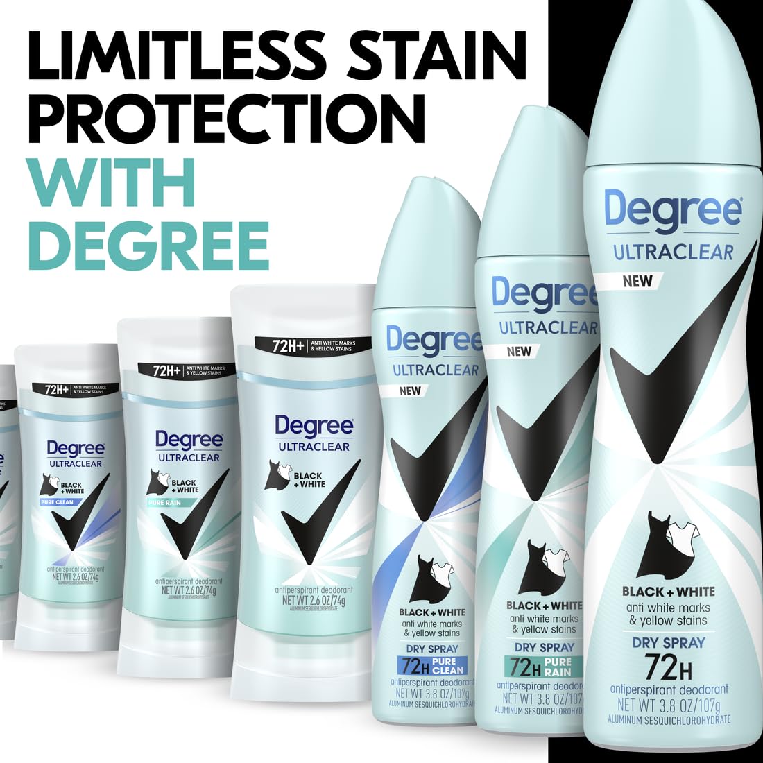 Degree Pure Rain MotionSense women's underarm antiperspirant stick packaging details