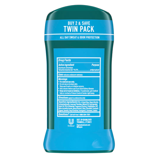 Degree Men Dry Protection underarm stick pack of two for forty eight hour sweat protection.