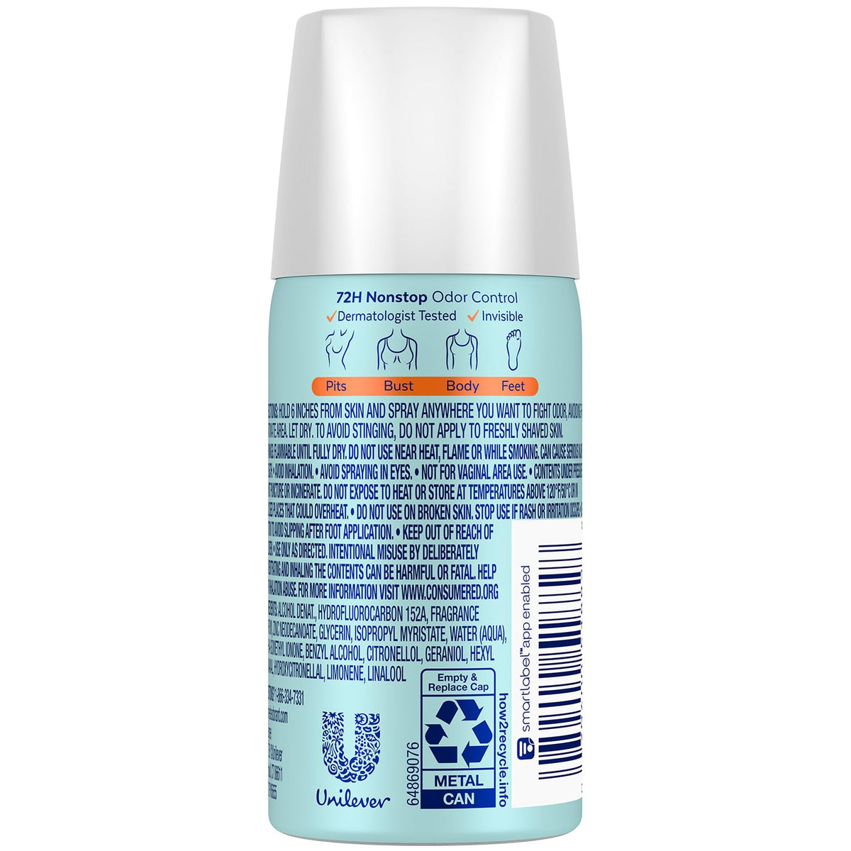 Aluminum free travel size whole body deodorant spray for women