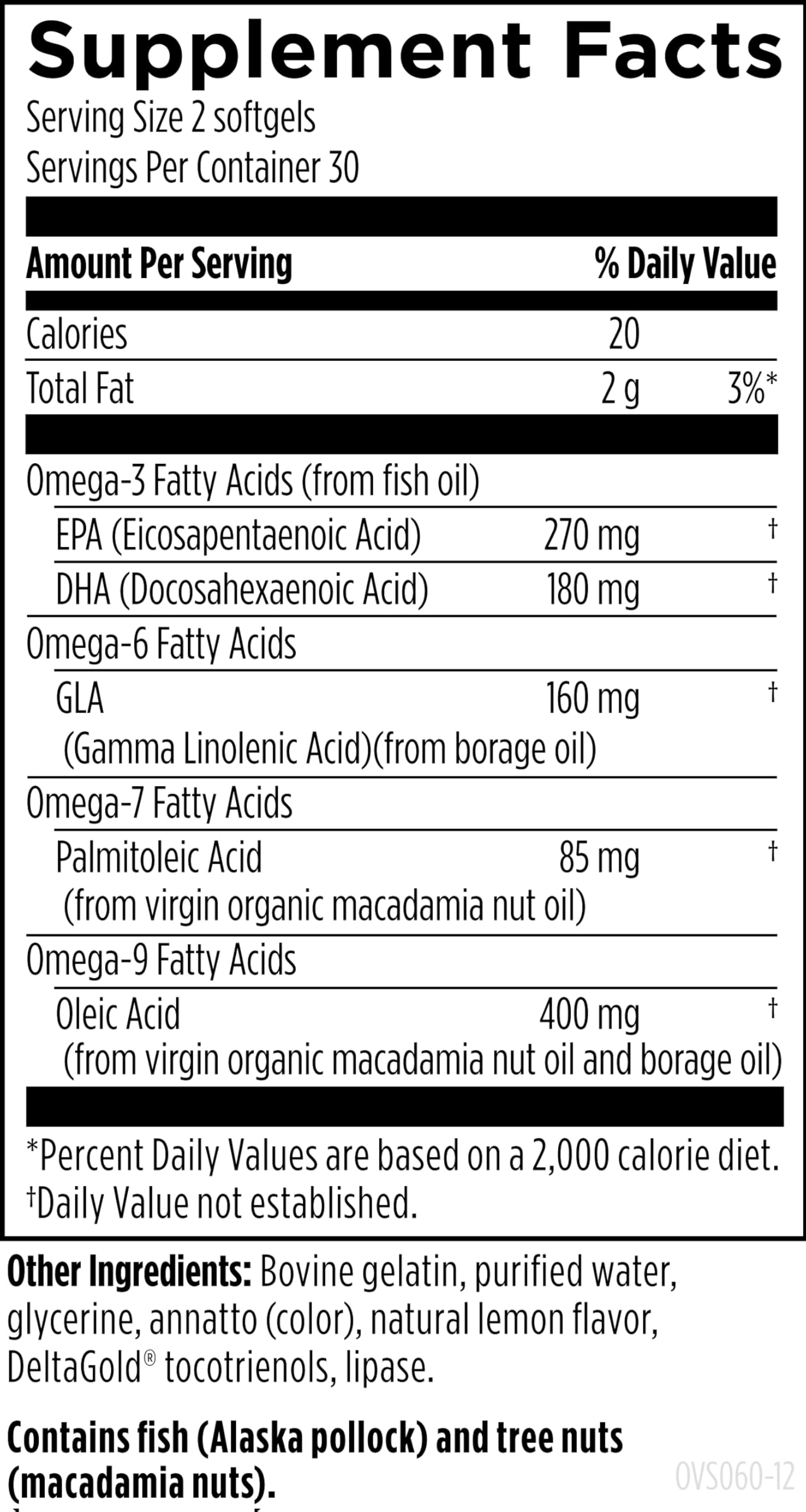 Back label of OmegAvail Synergy showing ingredients
