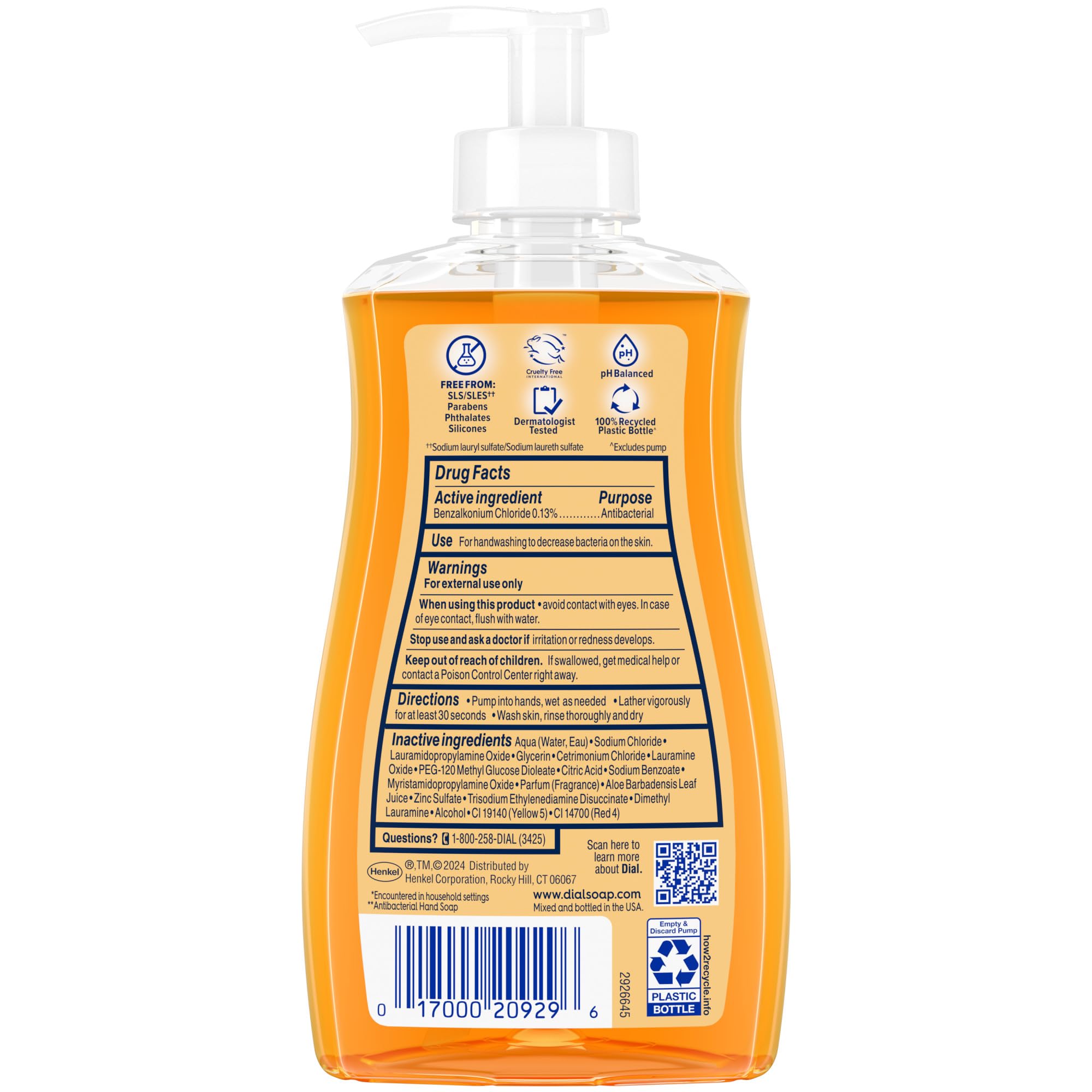 Imported Dial antibacterial hand wash gold formula label details and ingredient list