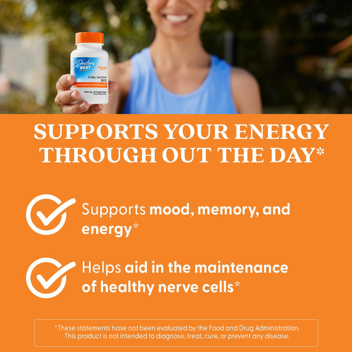 Close up of non GMO gluten free vitamin B12 supplement bottle
