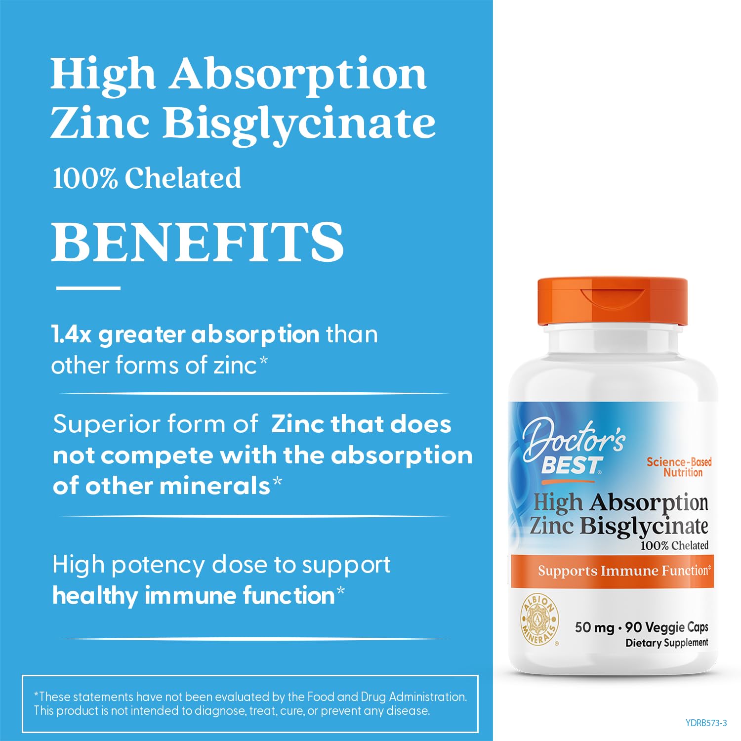 Supplement facts panel on the back of the Doctor's Best Zinc Bisglycinate bottle detailing ingredient composition and vegan certification.